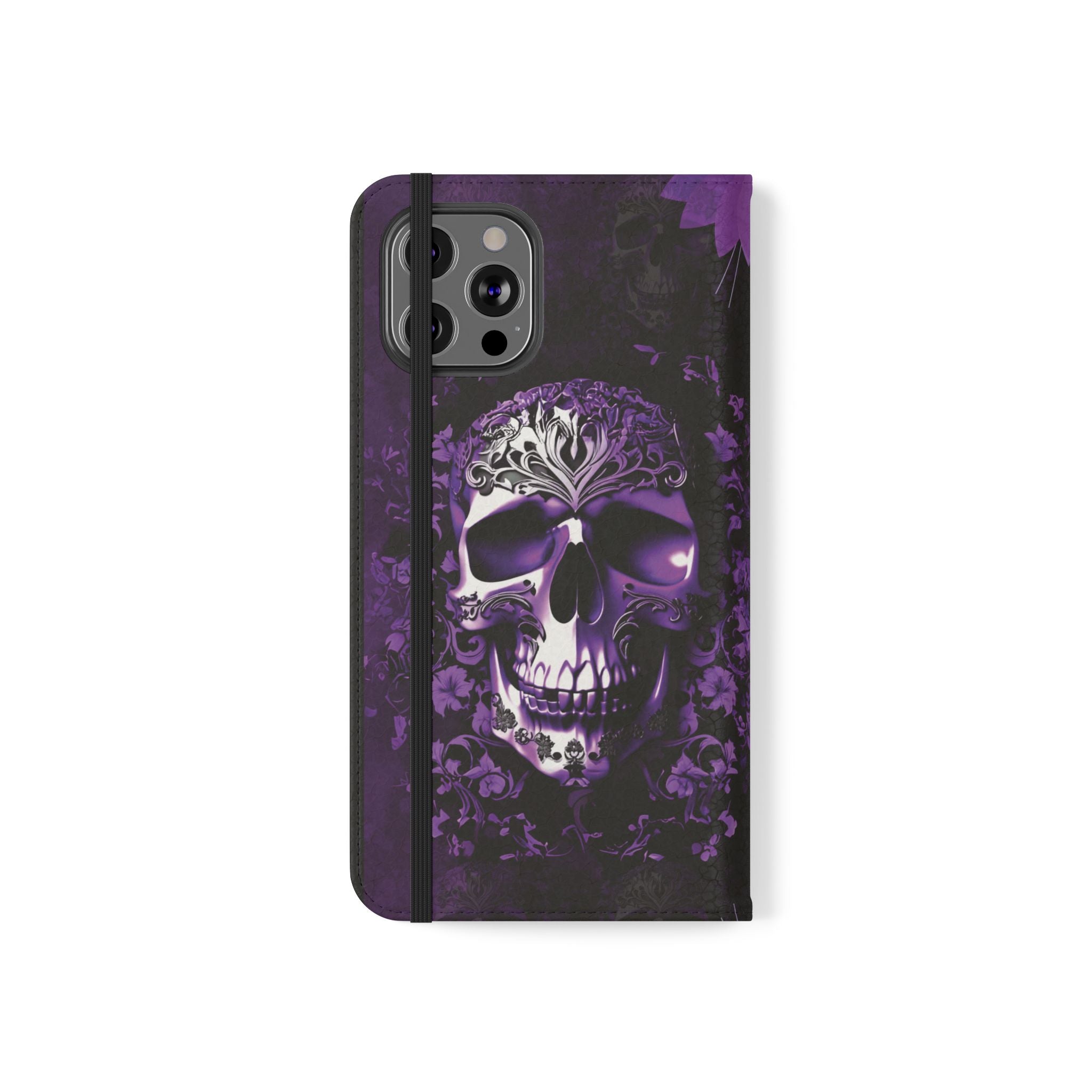 Purple Pastel Goth Skull Flip Wallet Phone Case - Skull Wallet Case for Samsung iPhone - Gothic Style Skull Wallet Phone Cases