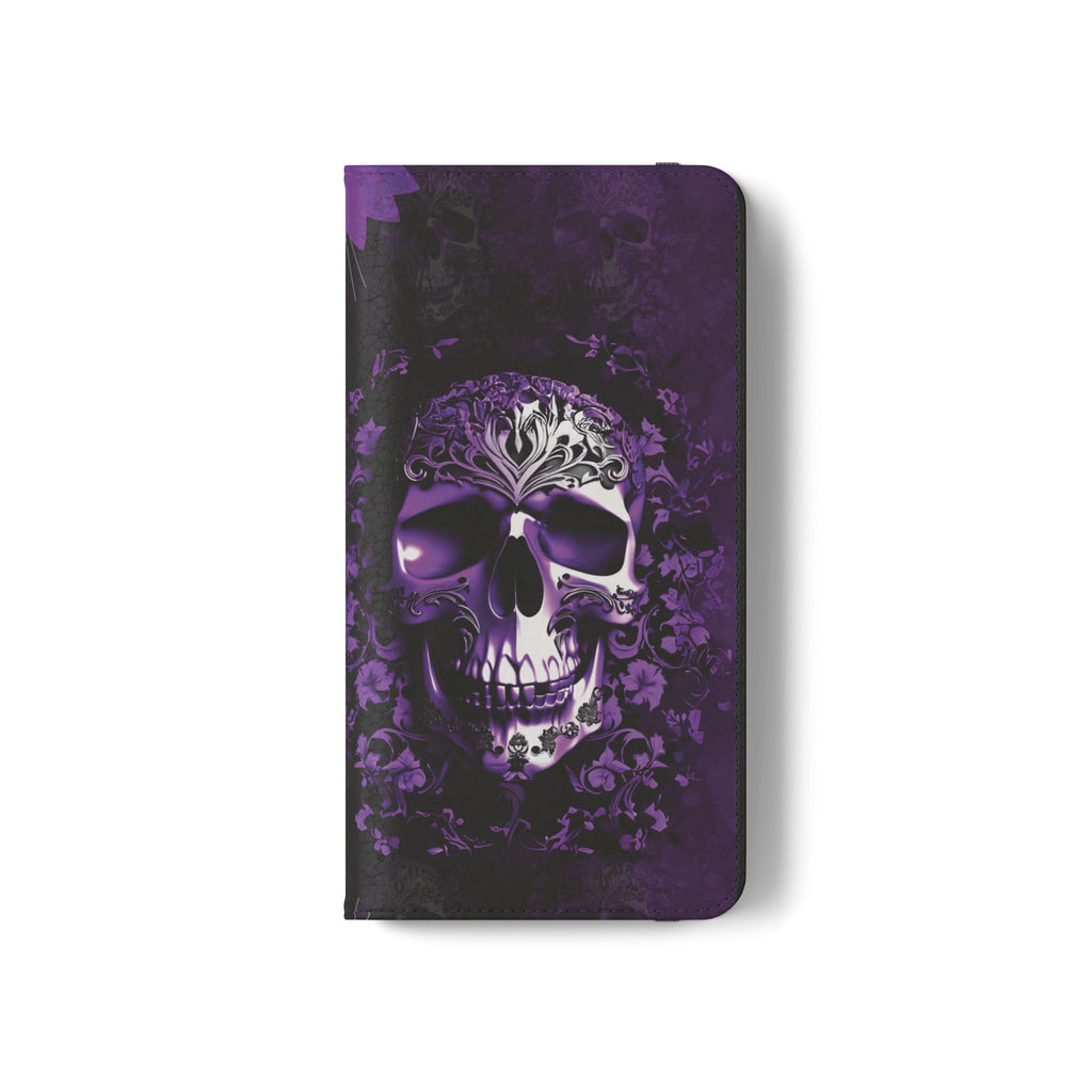 Purple Pastel Goth Skull Flip Wallet Phone Case - Skull Wallet Case for Samsung iPhone - Gothic Style Skull Wallet Phone Cases