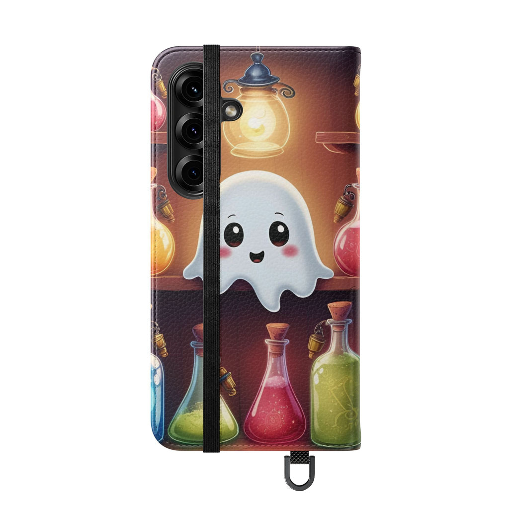 Apothecary Ghost Flip Wallet Case - Spooky Halloween Phone Case - Gothic Ghost Smartphone Case -  Ghost on a Shelf Wallet Case