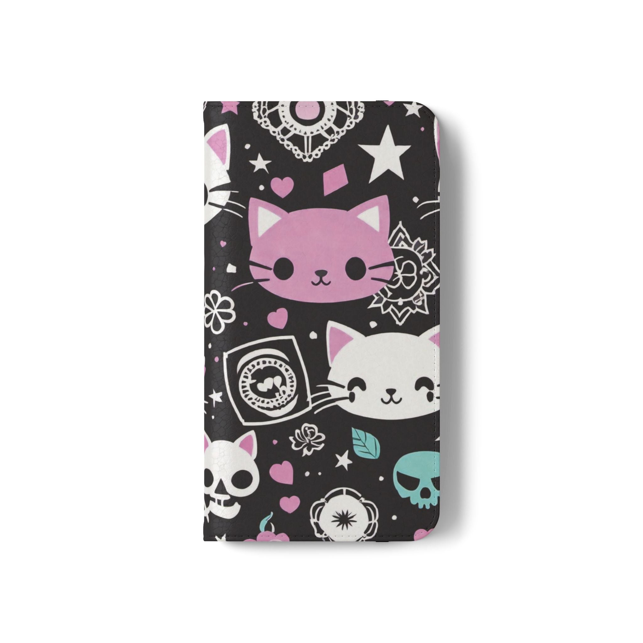 Pastel Goth Cat Flip Wallet Phone Case - Goth Cat Wallet Case for Samsung iPhone - Gothic Style Cats Wallet Phone Cases