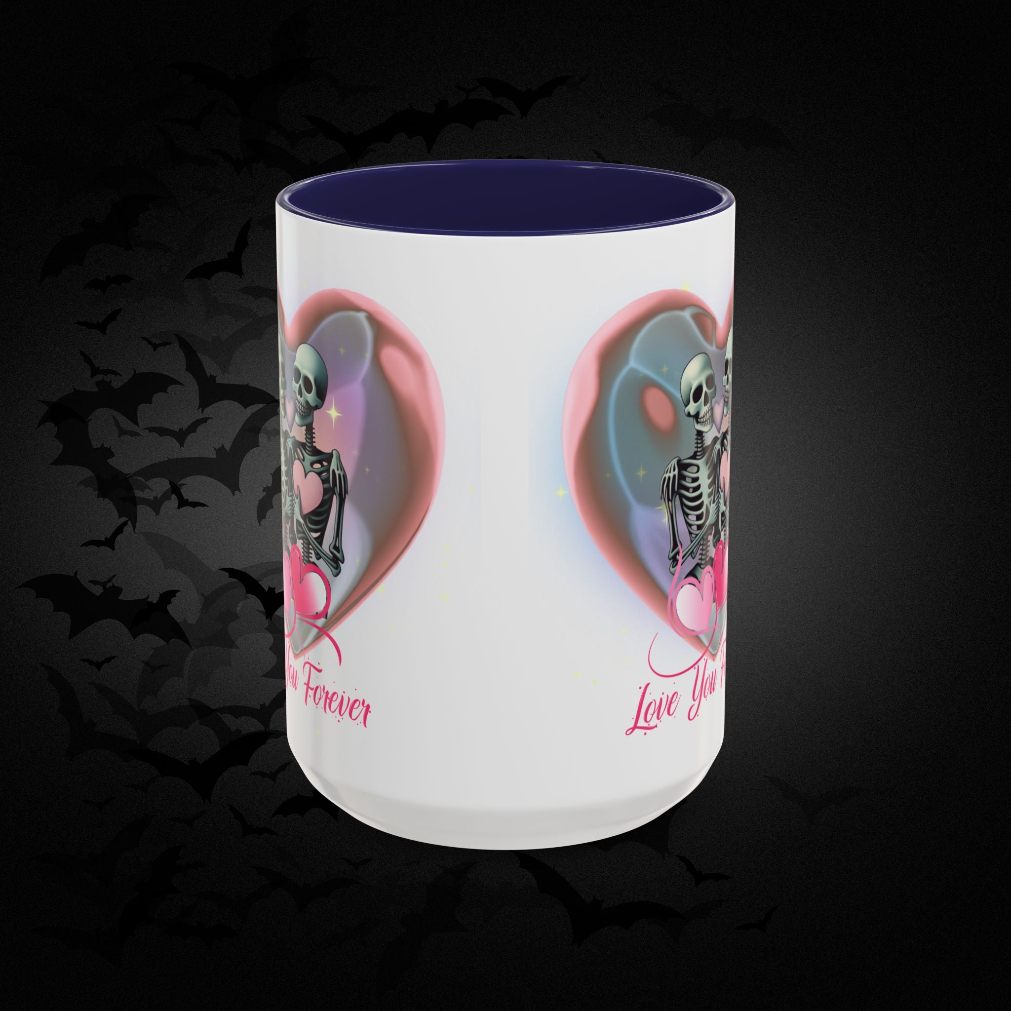 Love You Forever Valloween Coffee Mug — Skeleton Couple Heart Design (11/15oz)