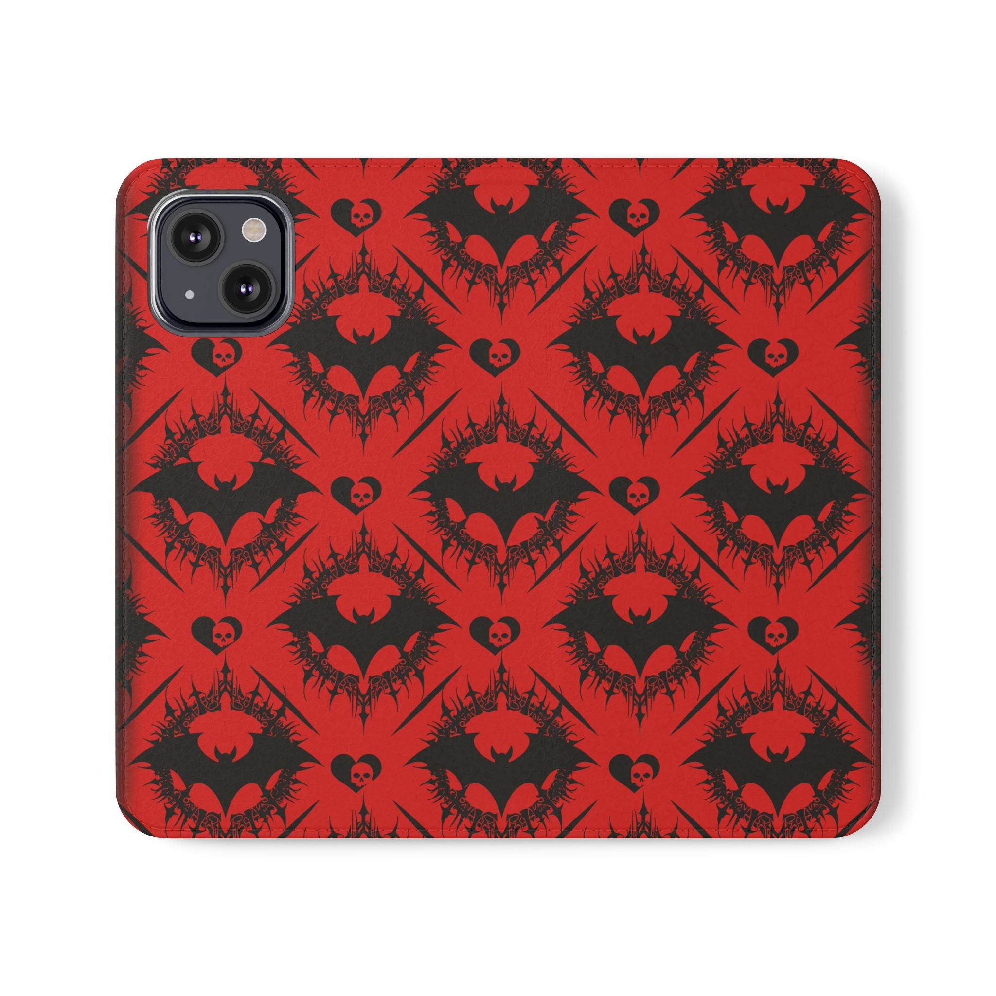 Gothic Bat Wallet Flip Case - Elegant Goth Phone Wallet - Bat Pattern Flip Case - Gothic Phone Case - Stylish Wallet Phone Case