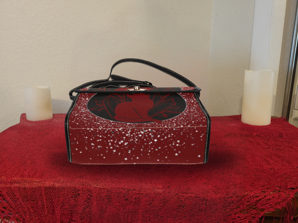 Gothic Witch Cat Pentacle Handbag | Celestial Crystal Waterproof Canvas Crossbody Purse