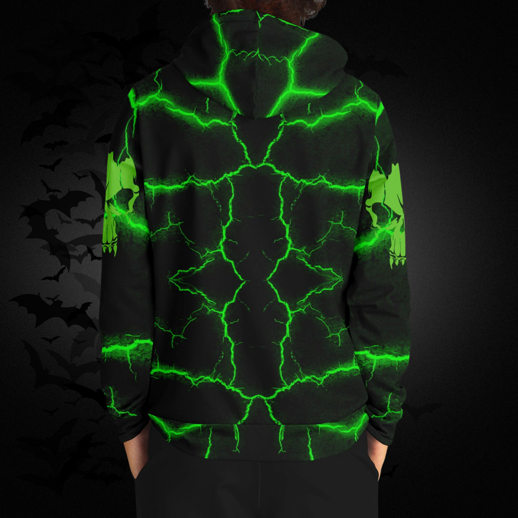 Neon Green Skull All Over Print Hoodie