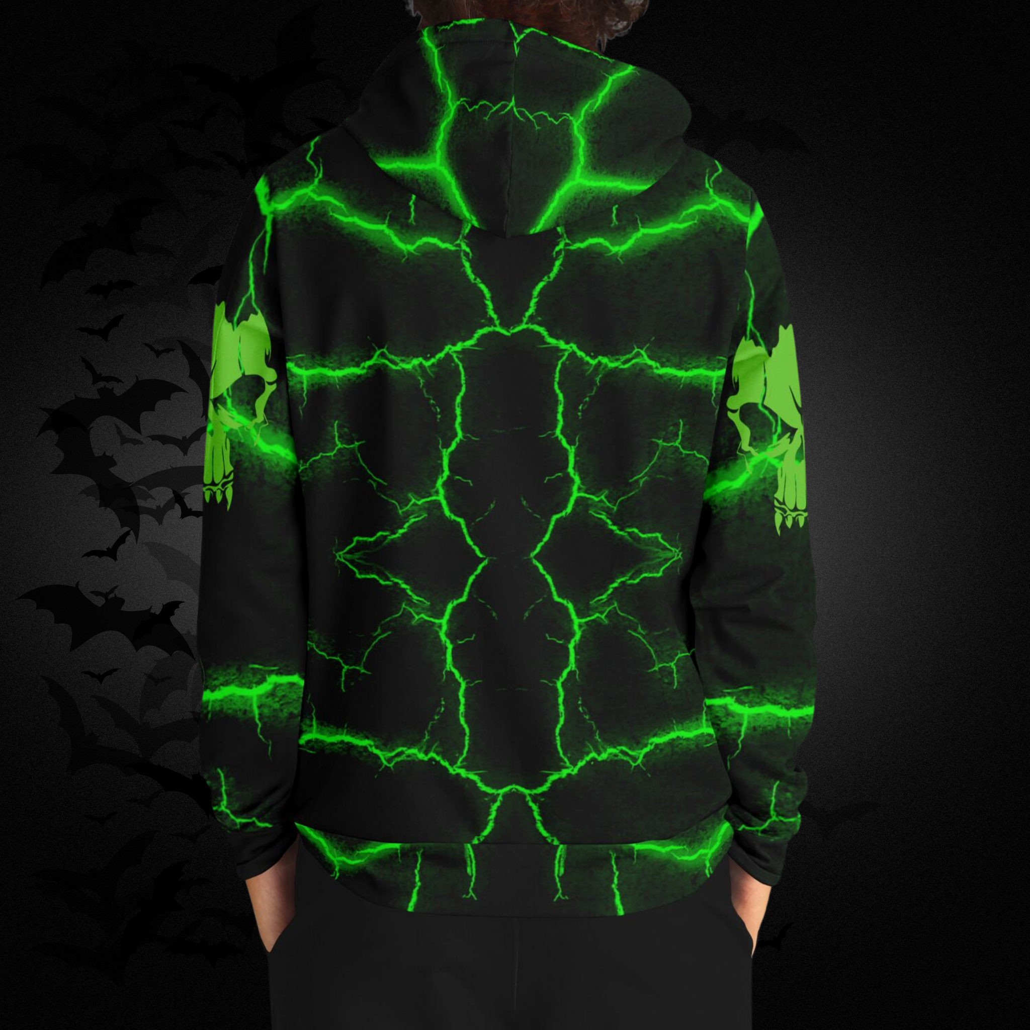 Neon Green Skull All Over Print Hoodie
