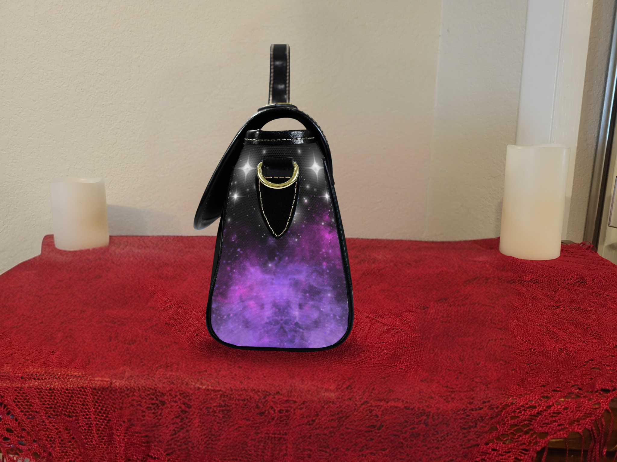 Purple Galaxy Crossbody Bag | Cosmic Nebula Waterproof Canvas Satchel Purse