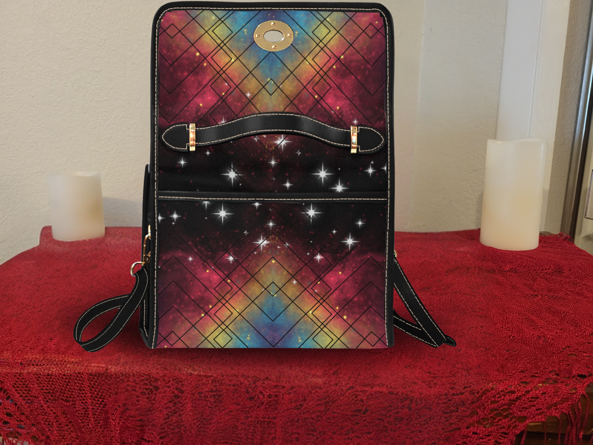 Rainbow Galaxy Geometric Handbag | Cosmic Nebula Waterproof Canvas Crossbody Purse