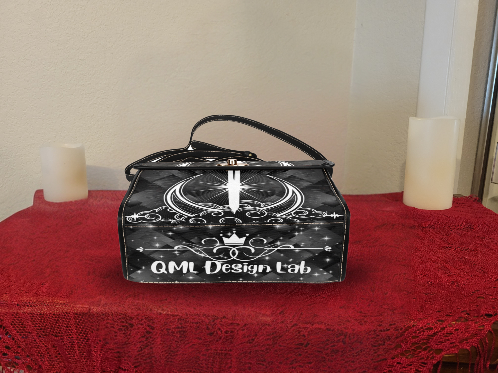 Gothic Celestial Sword Moon Handbag | Witchy Waterproof Canvas Crossbody Purse