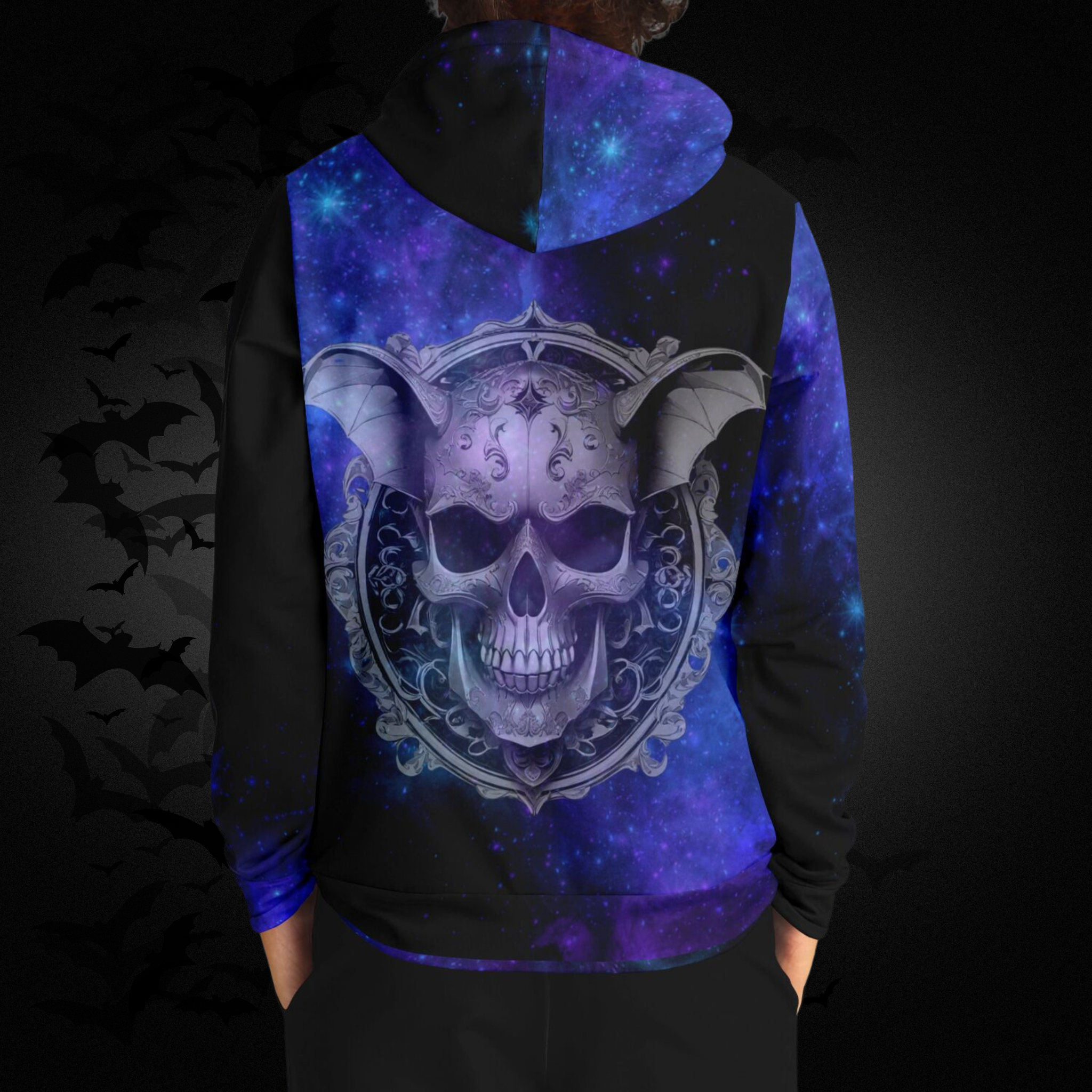 Galaxy Bat Skull All Over Print Hoodie