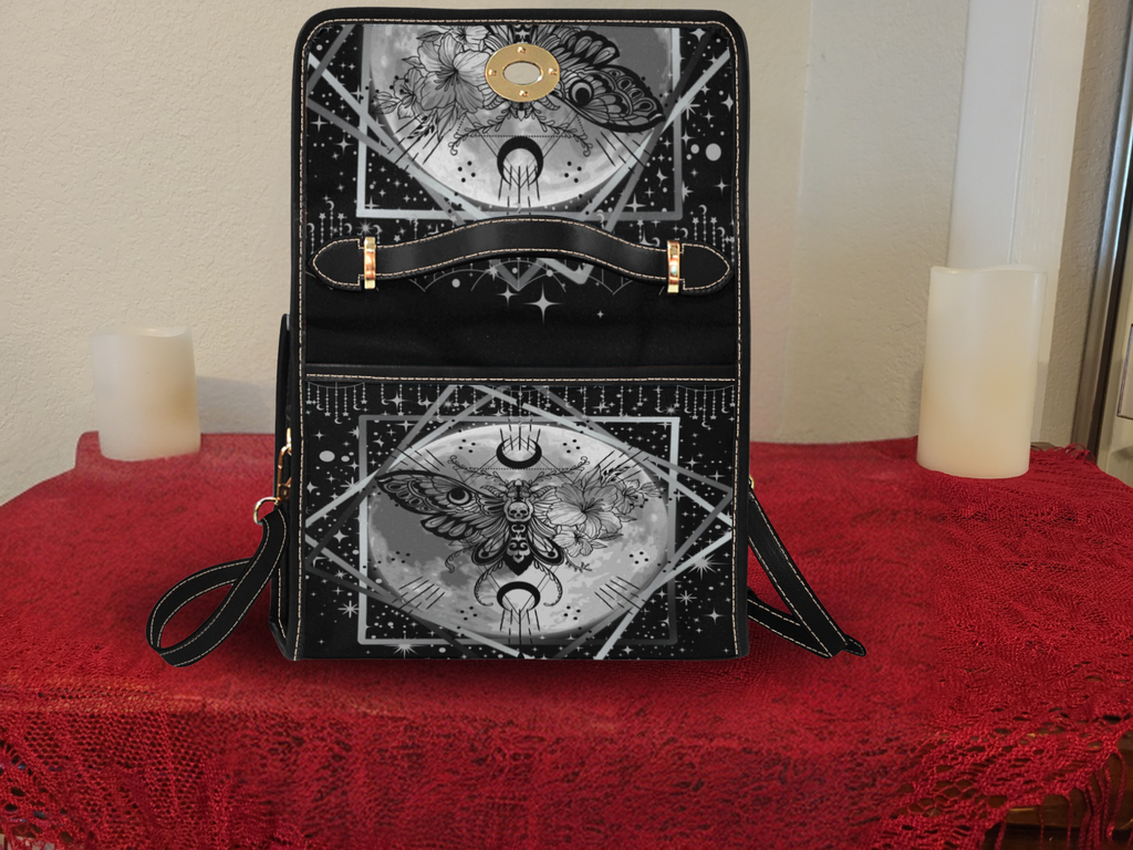 Gothic Death's Head Moth Handbag | Celestial Moon Waterproof Canvas Crossbody Purse