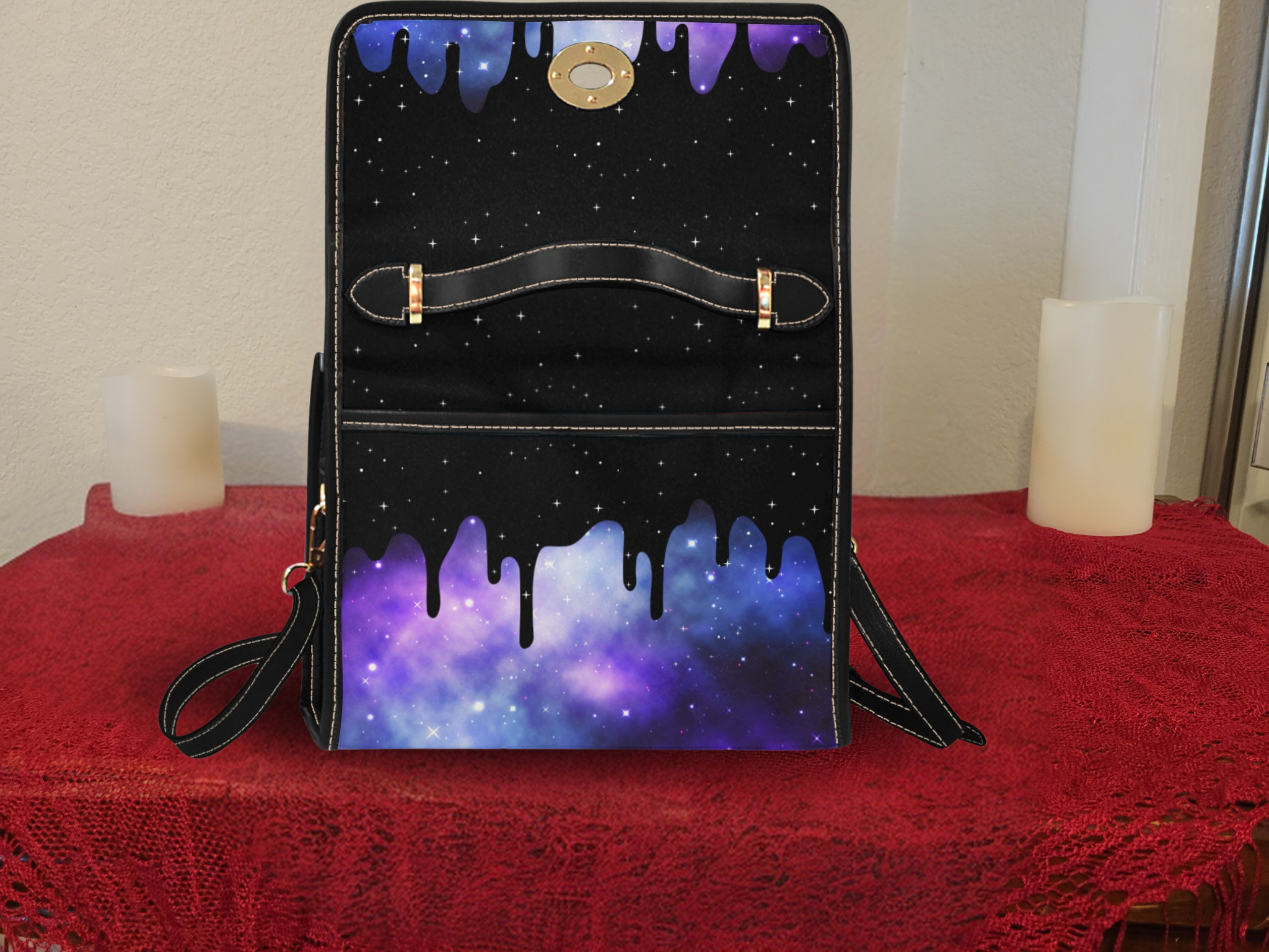 Pastel Goth Galaxy Drip Handbag | Purple Nebula Waterproof Canvas Crossbody Purse