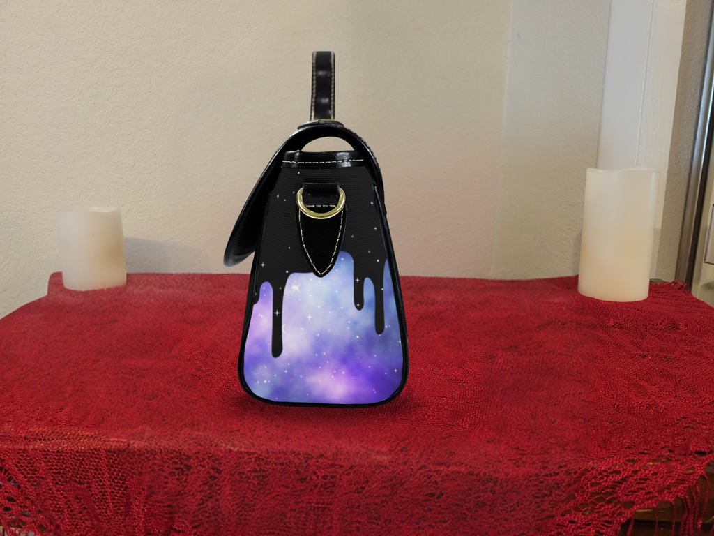 Pastel Goth Galaxy Drip Crossbody Bag | Purple Cosmic Waterproof Canvas Satchel Purse