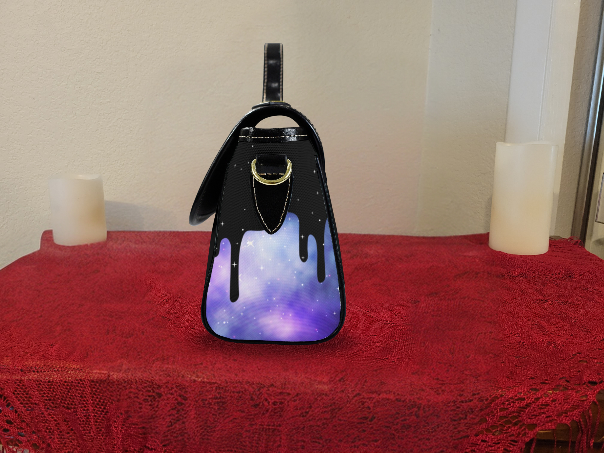 Pastel Goth Galaxy Drip Crossbody Bag | Purple Cosmic Waterproof Canvas Satchel Purse