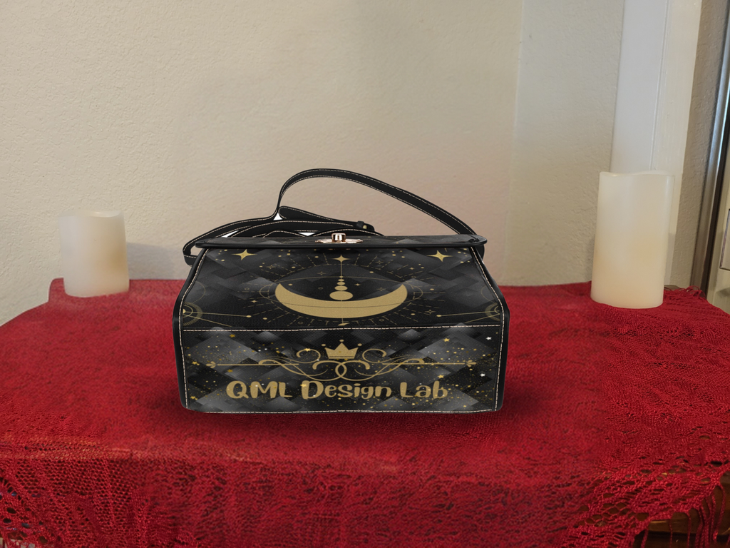 Gold Celestial Moon Handbag | Witchy Constellation Waterproof Canvas Crossbody Purse