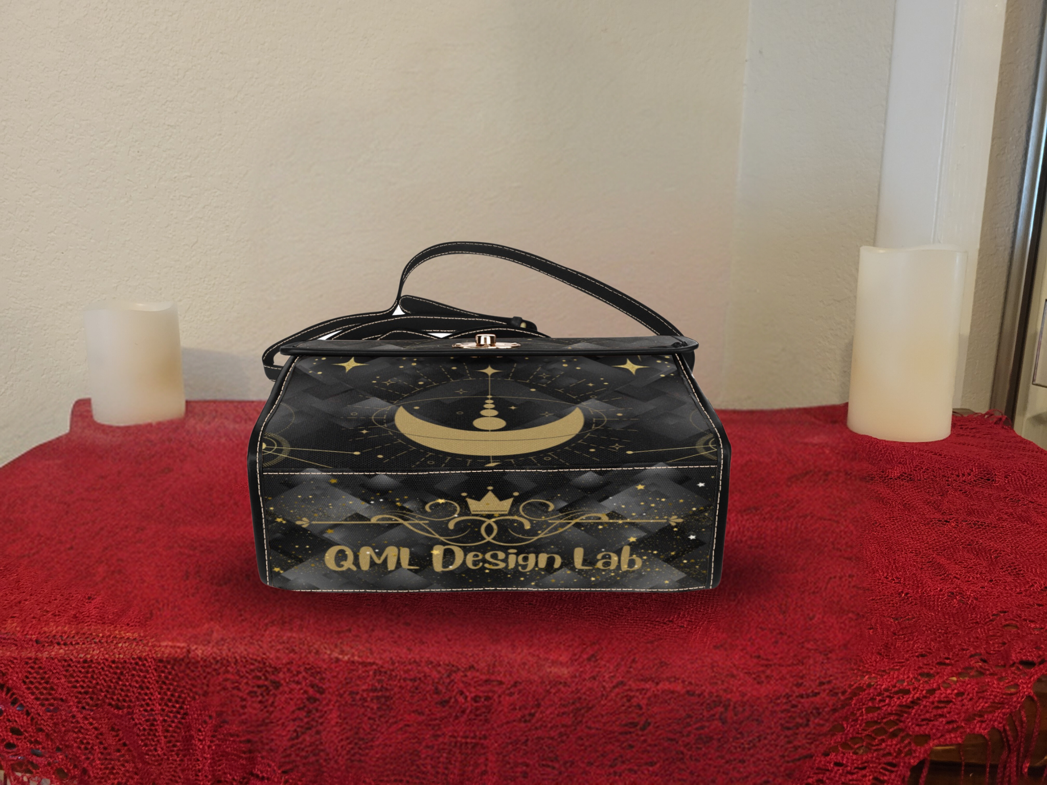 Gold Celestial Moon Handbag | Witchy Constellation Waterproof Canvas Crossbody Purse
