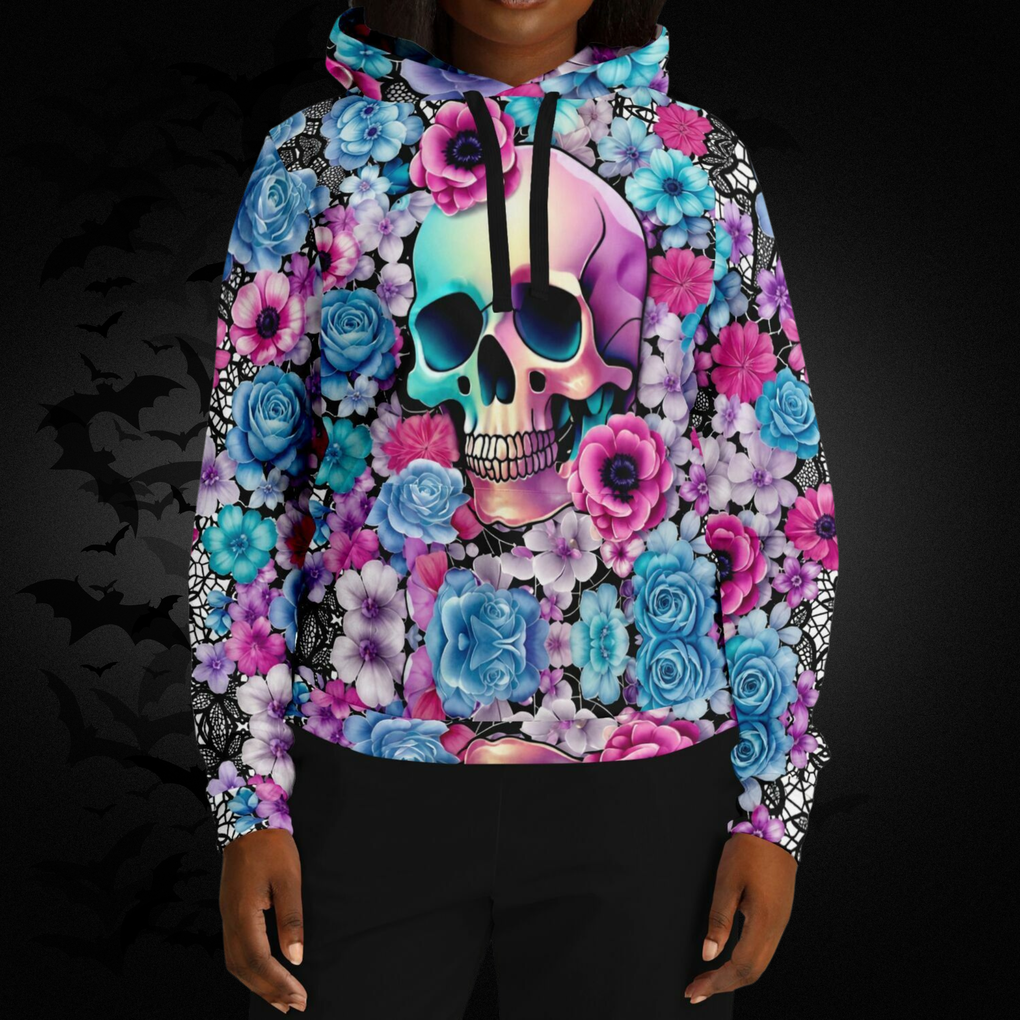 Pastel Goth Floral Skull Hoodie — Gothic Skull Unisex All Over Print