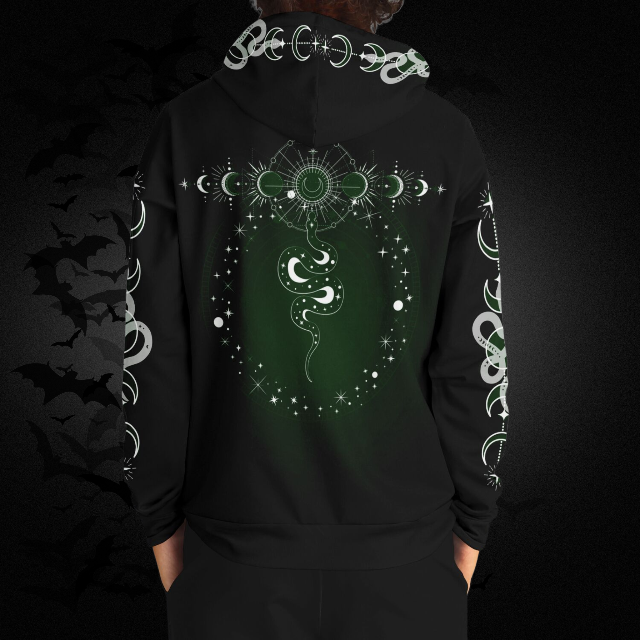 Celestial Serpent All Over Print Hoodie – Forest Green