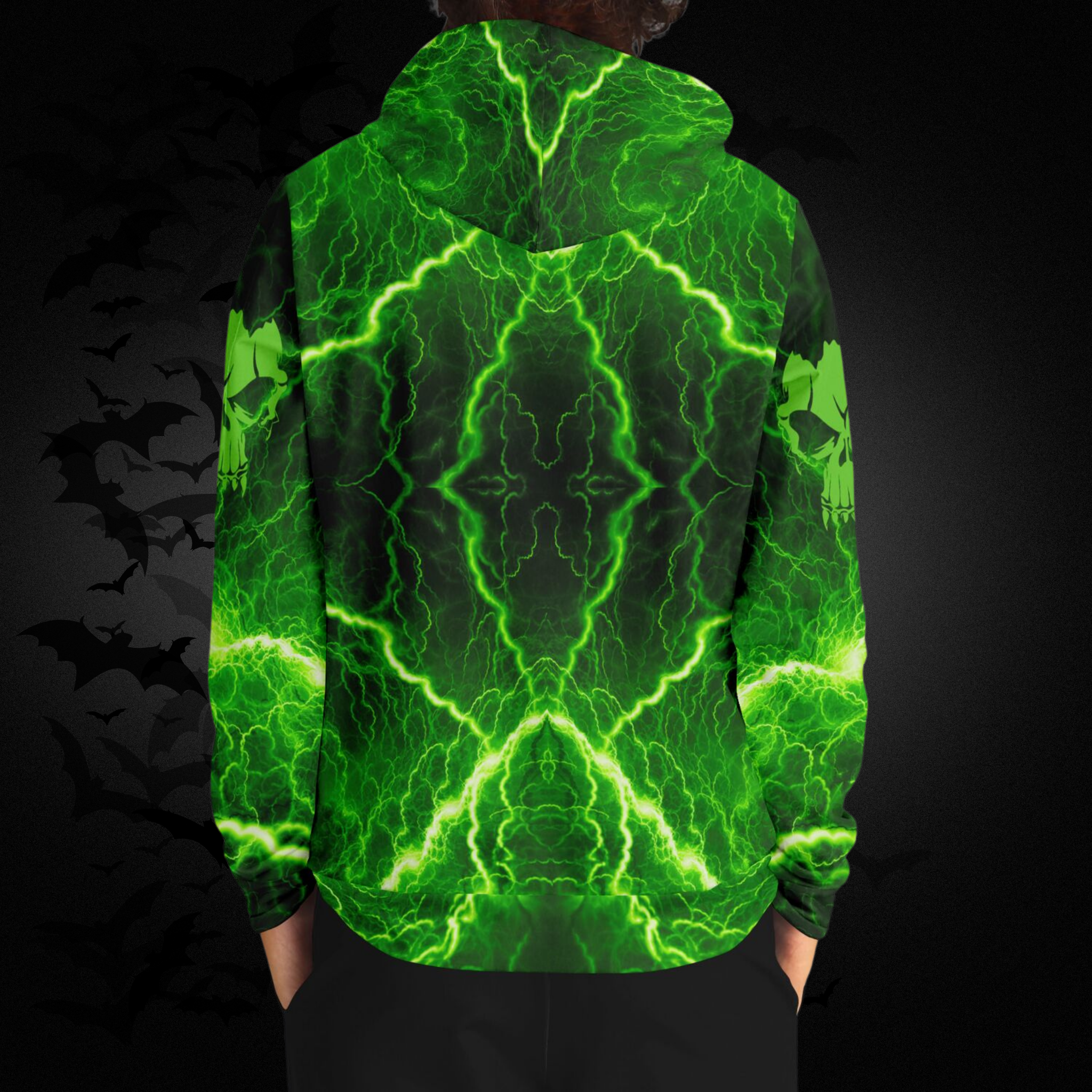 Green Flame Skull All Over Print Hoodie