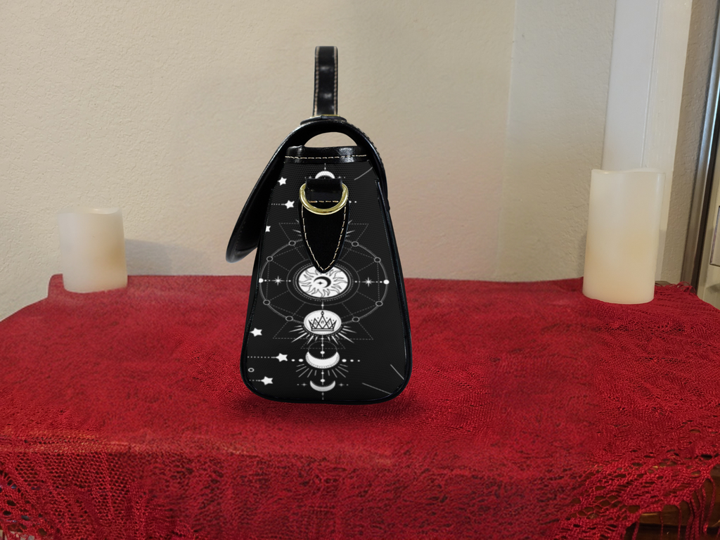 Celestial Snake Moon Phase Crossbody Bag | Witchy Waterproof Canvas Satchel Purse