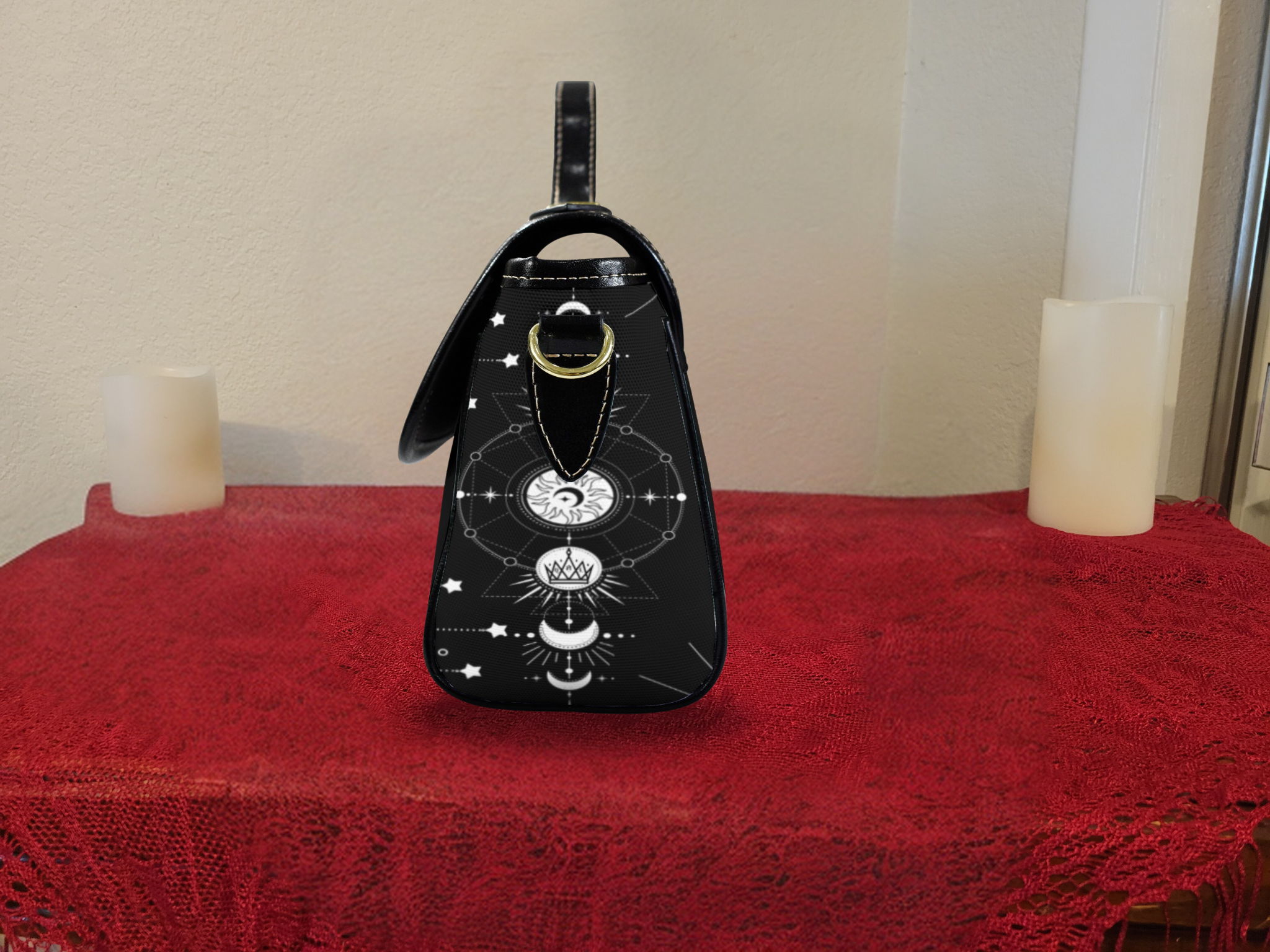 Celestial Snake Moon Phase Crossbody Bag | Witchy Waterproof Canvas Satchel Purse