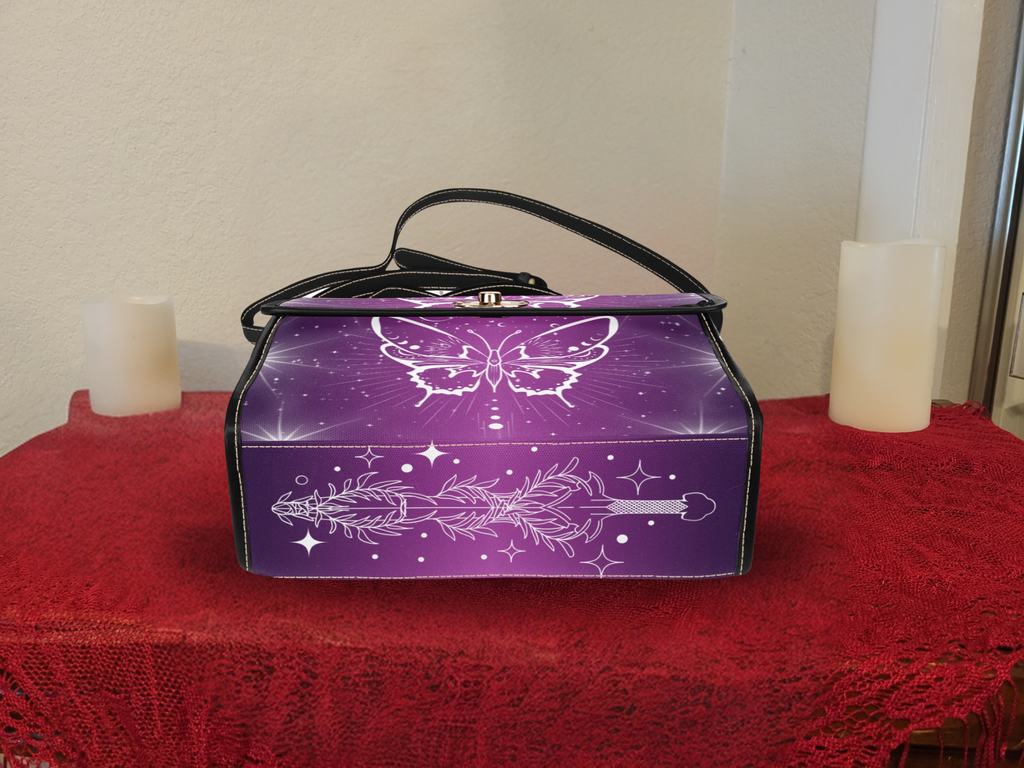 Celestial Luna Moth Handbag | Purple Witchy Waterproof Canvas Crossbody Purse