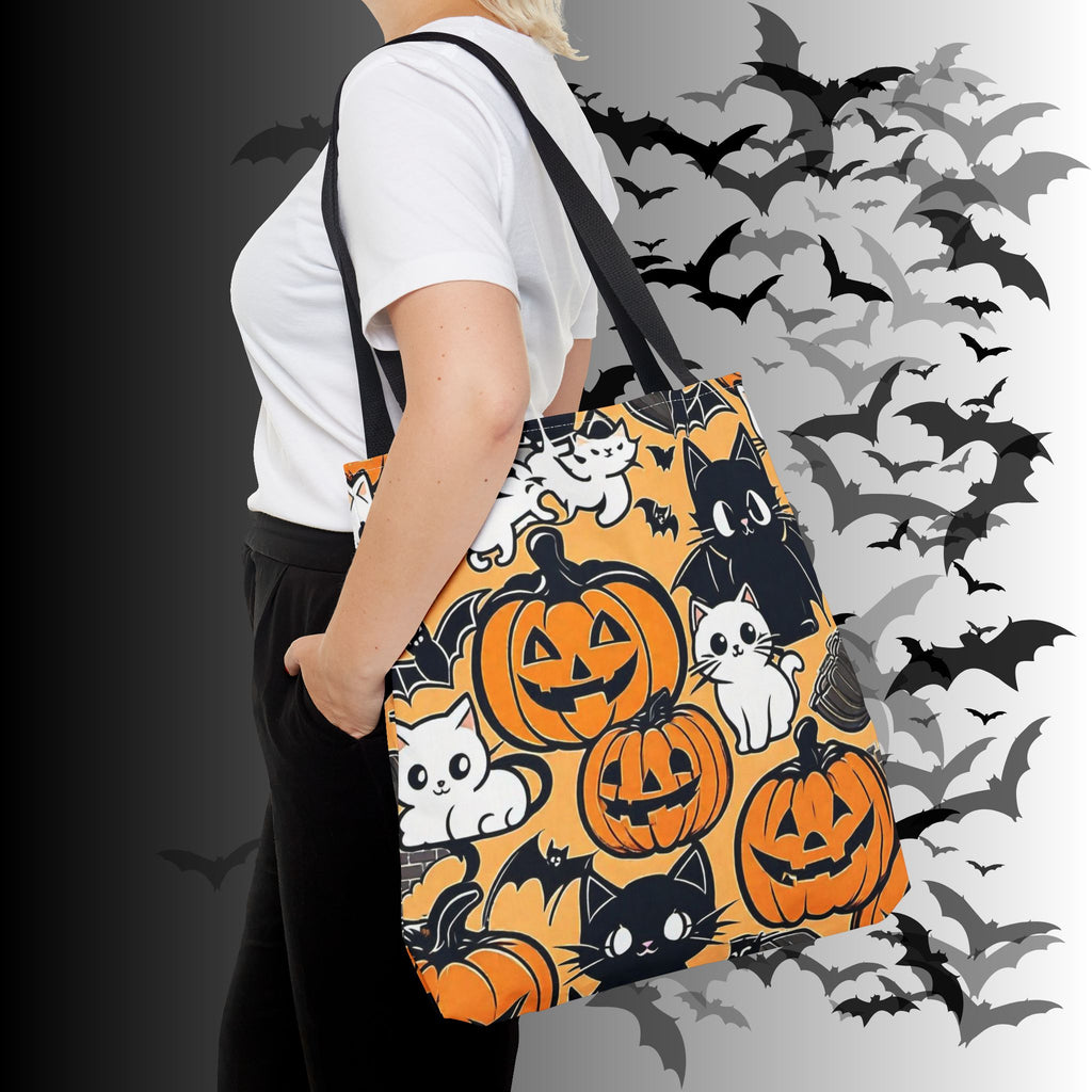 Kawaii Halloween Cat & Pumpkin Tote Bag — Spooky Cute Pattern