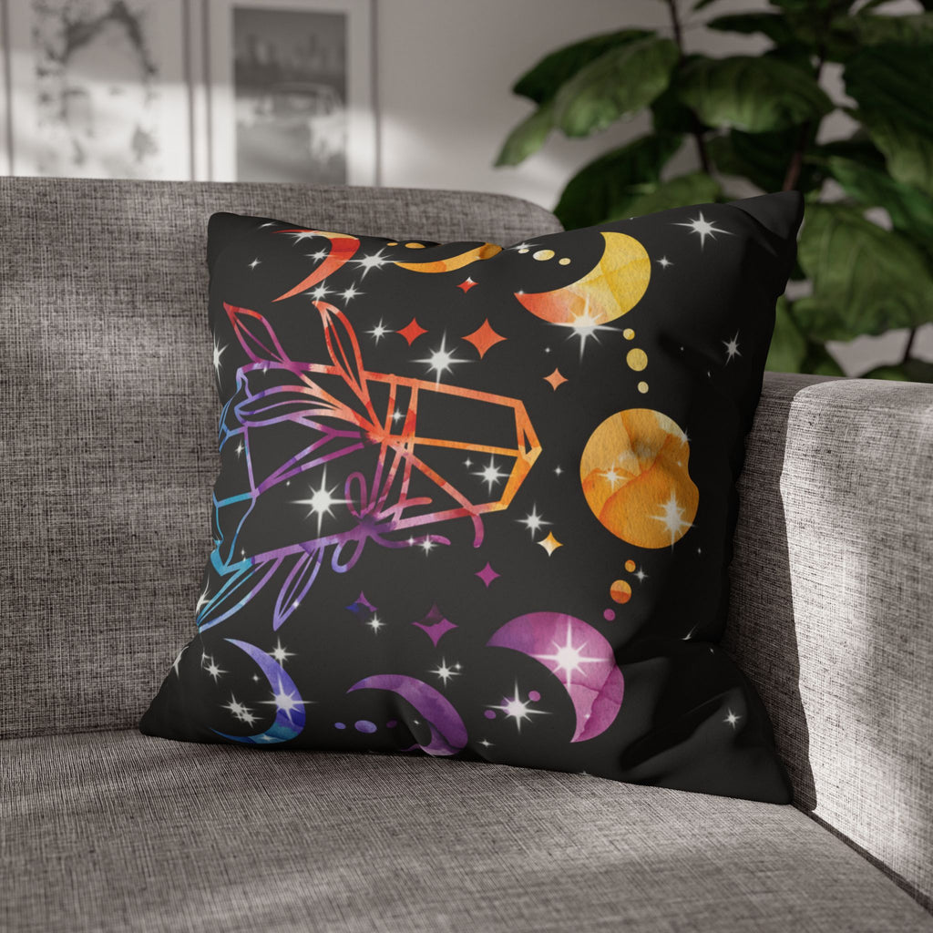 Rainbow Crystal Celestial Throw Pillow — Witchy Gothic Dark Home Decor