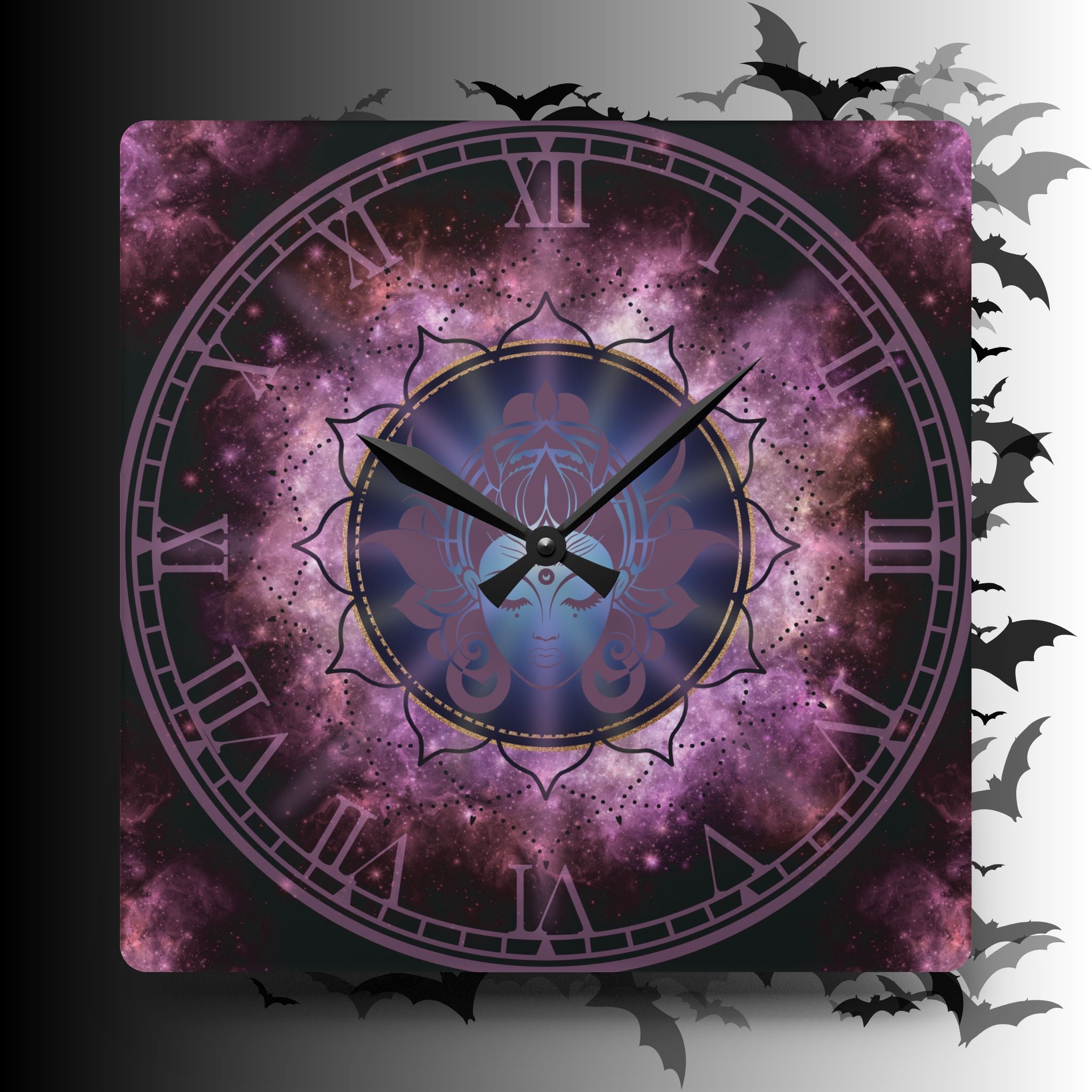 Moon Goddess Galaxy Wall Clock — Celestial Mandala Acrylic Art Print Home Decor