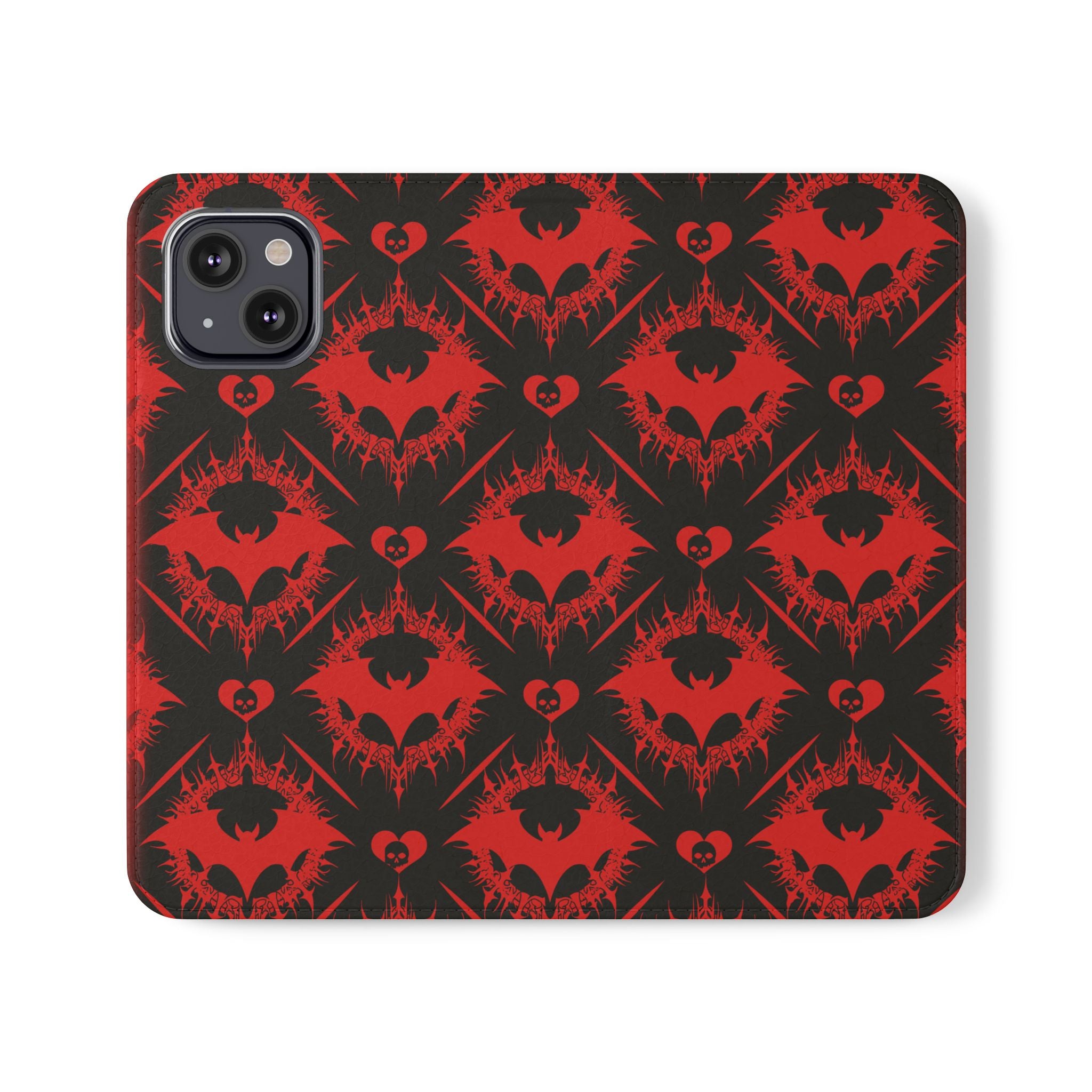 Gothic Bat Wallet Flip Case - Elegant Goth Phone Wallet - Bat Pattern Flip Case - Gothic Phone Case - Stylish Wallet Phone Case