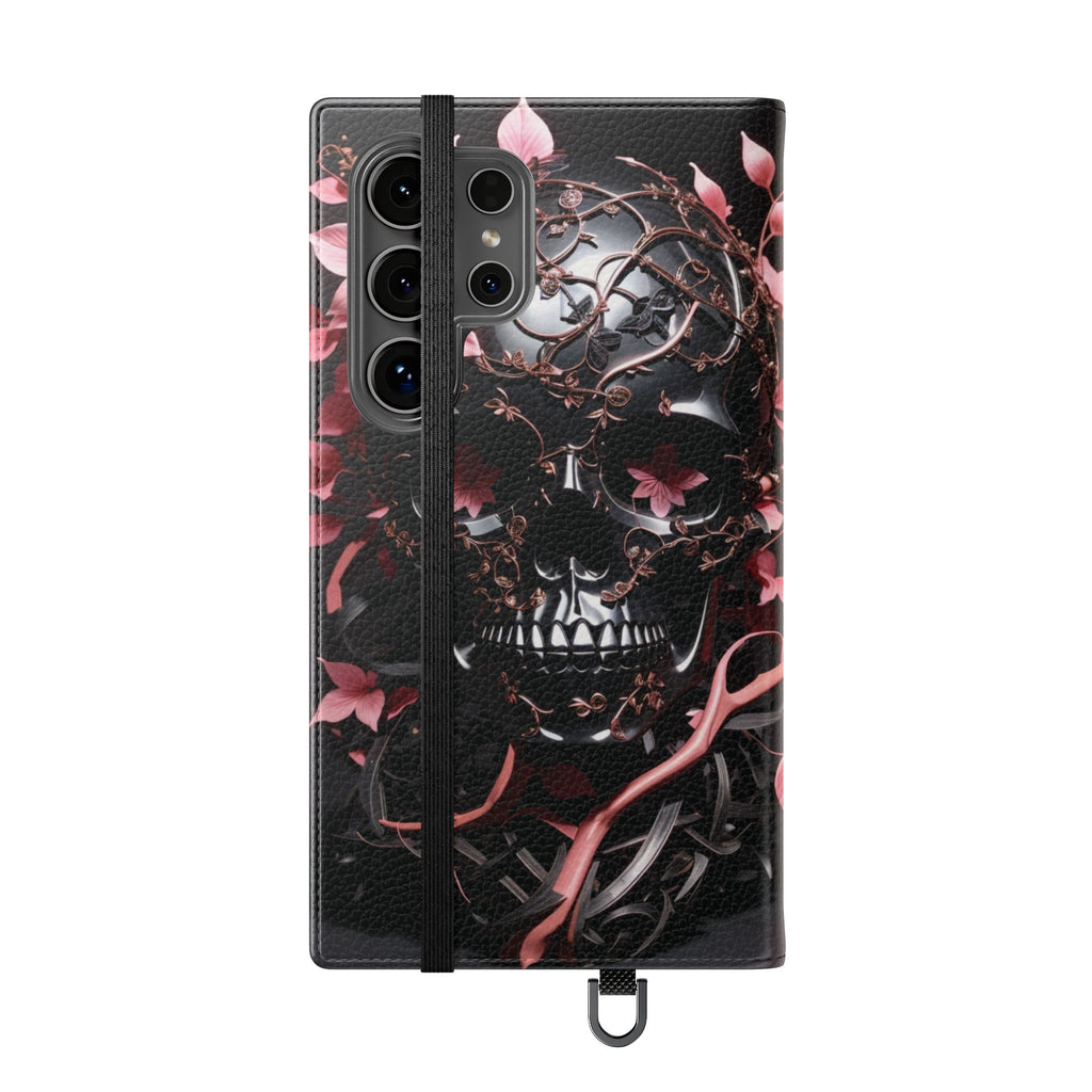 Pink Pastel Goth Skull Flip Wallet Phone Case - Skull Wallet Case for Samsung iPhone - Gothic Style Skull Wallet Phone Cases
