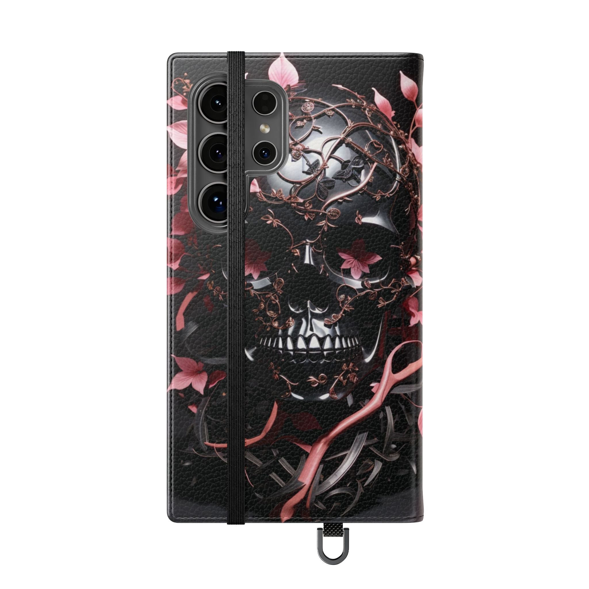 Pink Pastel Goth Skull Flip Wallet Phone Case - Skull Wallet Case for Samsung iPhone - Gothic Style Skull Wallet Phone Cases