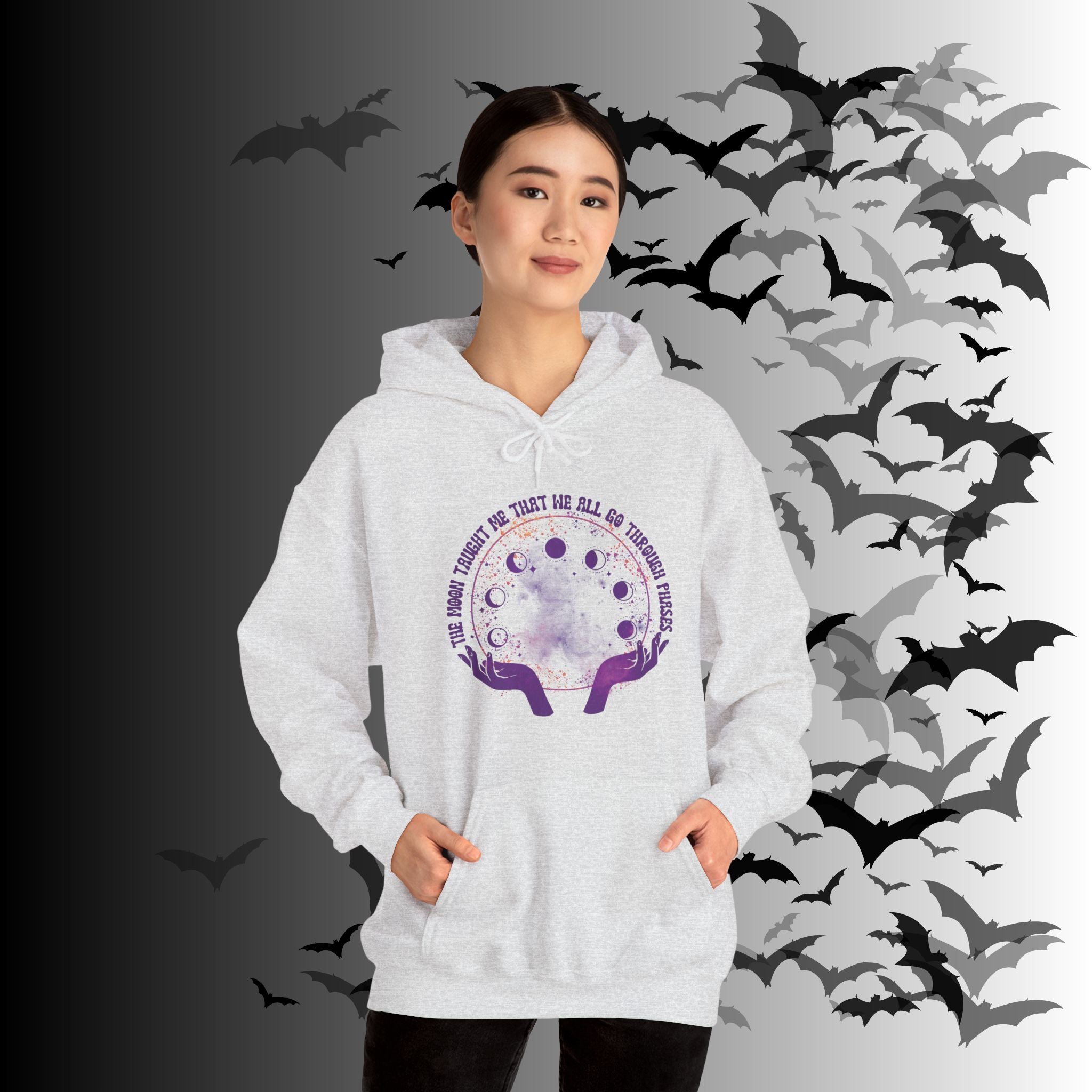 The Moon Taught Me We All Go Through Phases Hoodie — Witchy Moon Phase Pullover