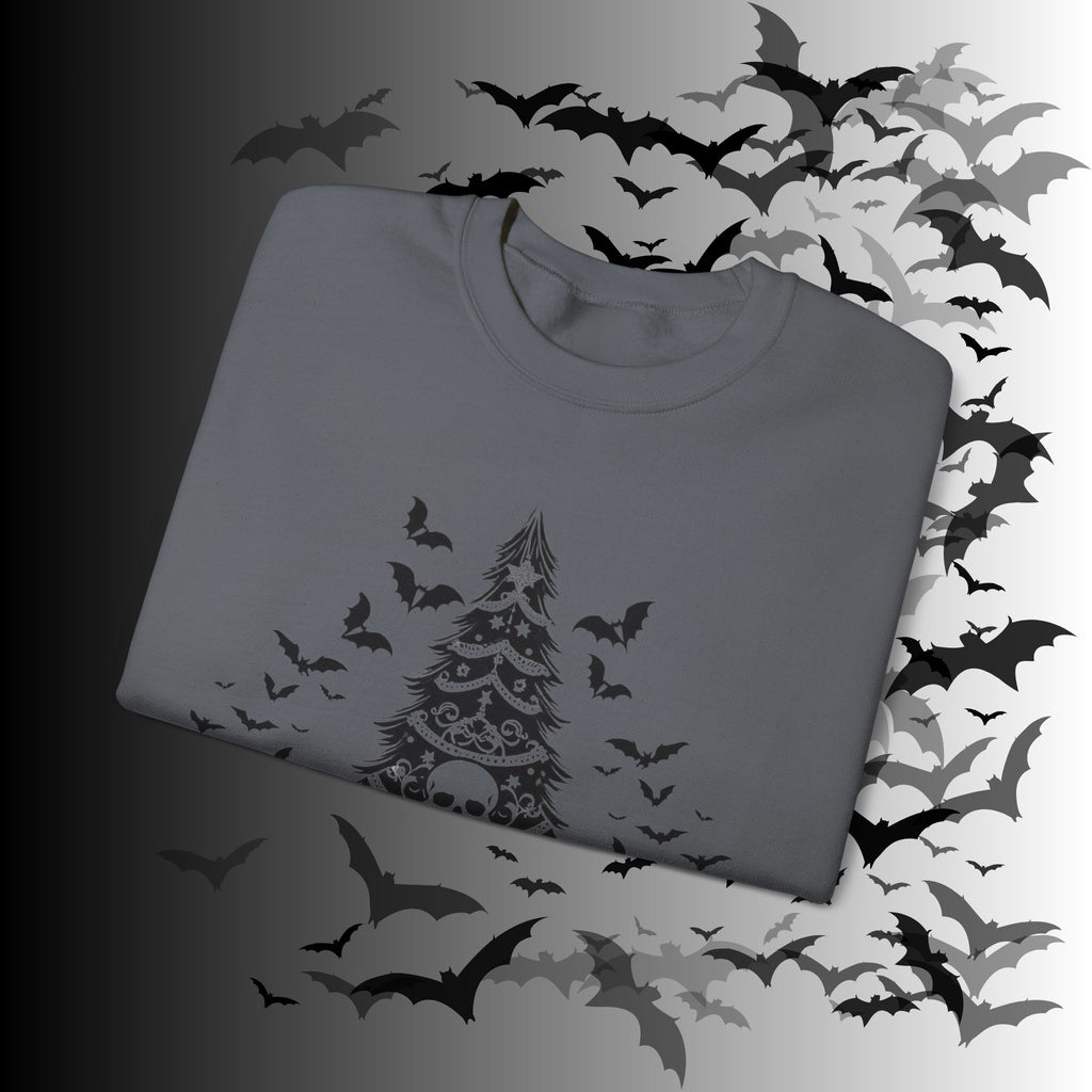 Merry Creepmas Tree Crewneck Sweatshirt — Gothic Christmas Skull Bat
