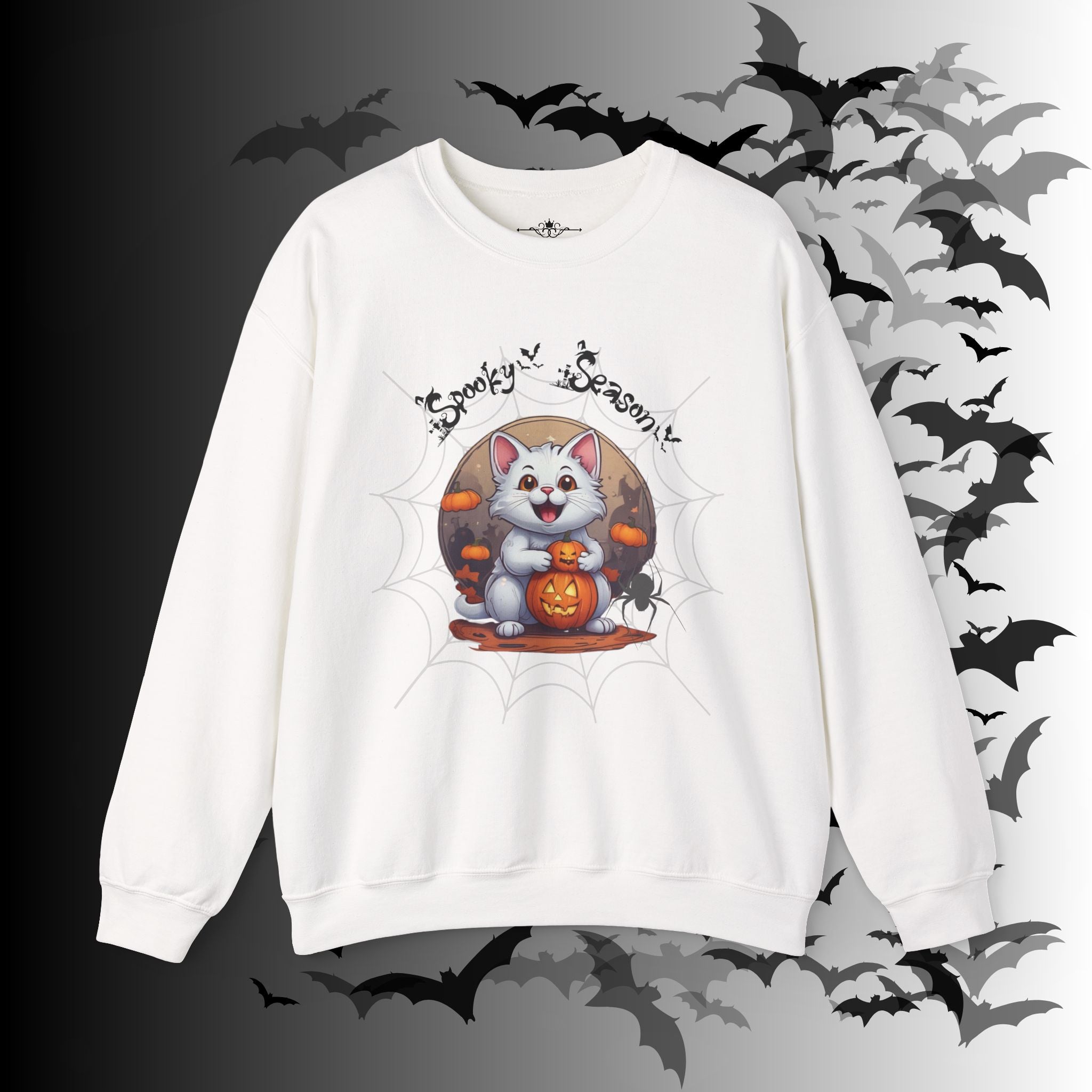 Spooky Season Cat Crewneck Sweatshirt — Kawaii Halloween Pumpkin