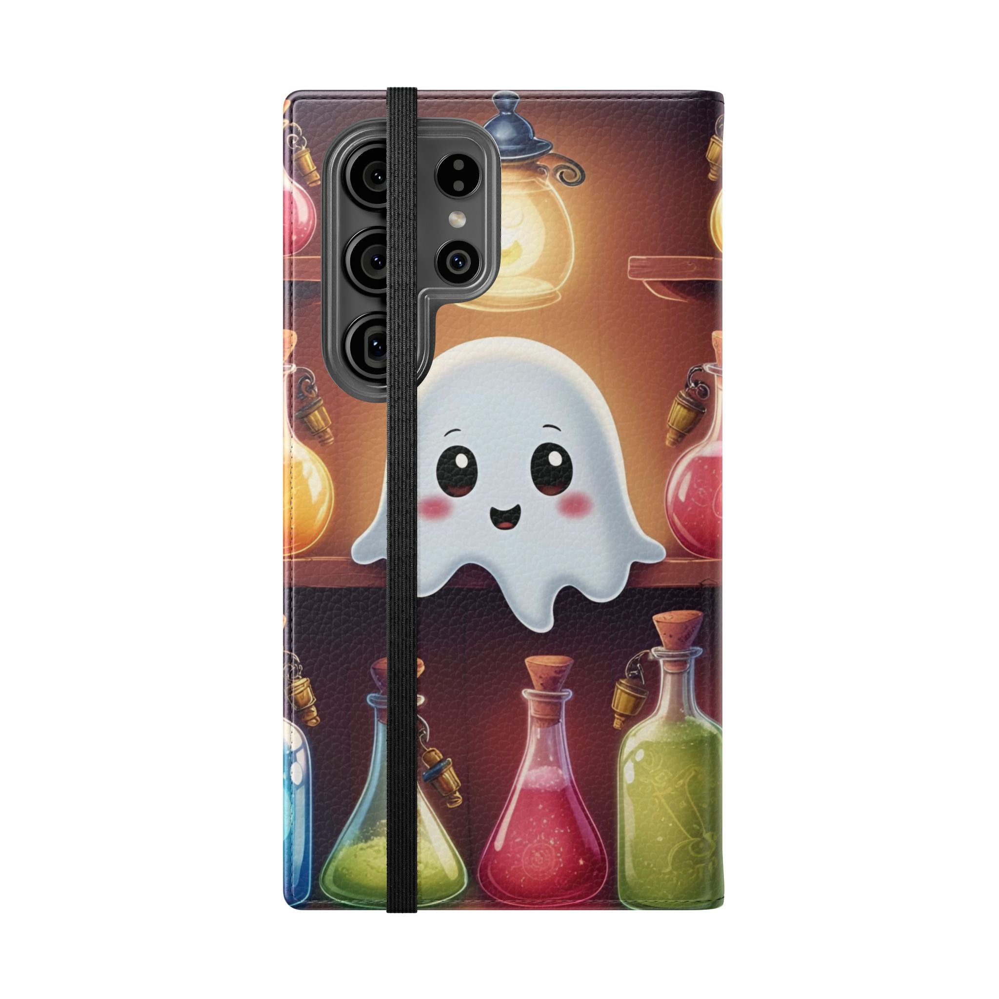 Apothecary Ghost Flip Wallet Case - Spooky Halloween Phone Case - Gothic Ghost Smartphone Case -  Ghost on a Shelf Wallet Case