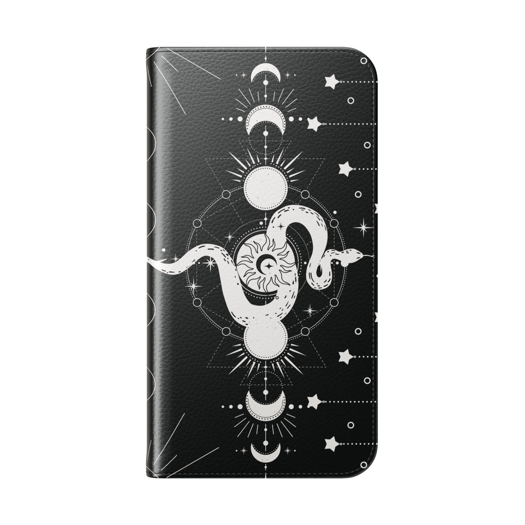 Gothic Style Celestial Snake Moon Phases Wallet Flip PhoneCase - Celestial Style Phone Case for iPhone and Samsung - Moon Phases Wallet Case