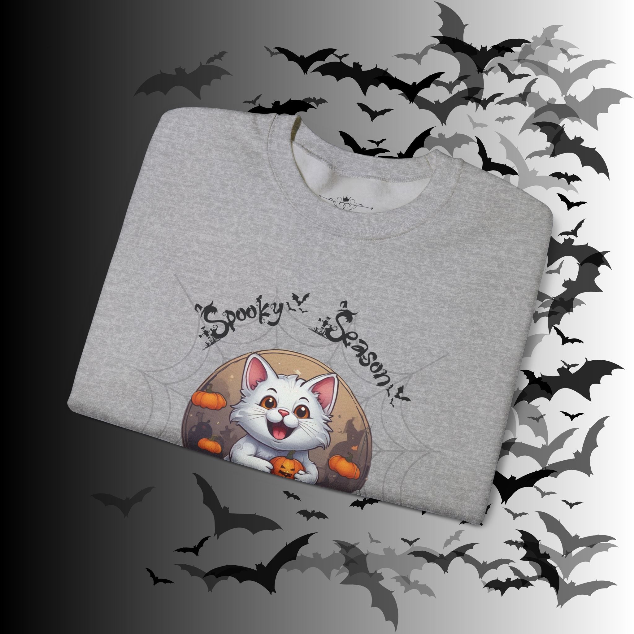 Spooky Season Cat Crewneck Sweatshirt — Kawaii Halloween Pumpkin