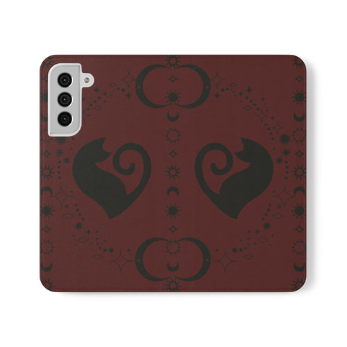 Dark Academia Celestial Black Cat Flip Wallet Case for iPhone and Samsung Galaxy Phones