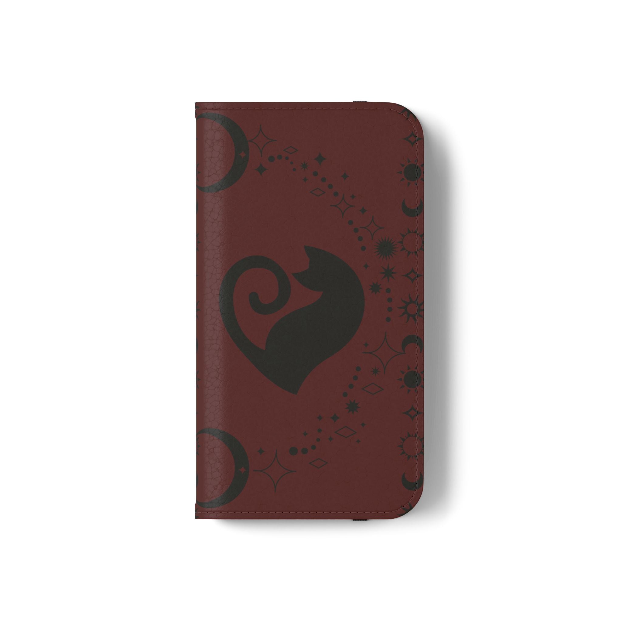 Dark Academia Celestial Black Cat Flip Wallet Case for iPhone and Samsung Galaxy Phones