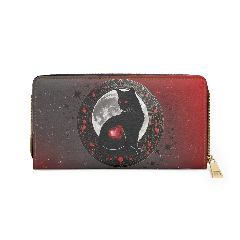 Gothic Black Cat Moon Wallet | Dark Academia Faux Leather Zipper Clutch