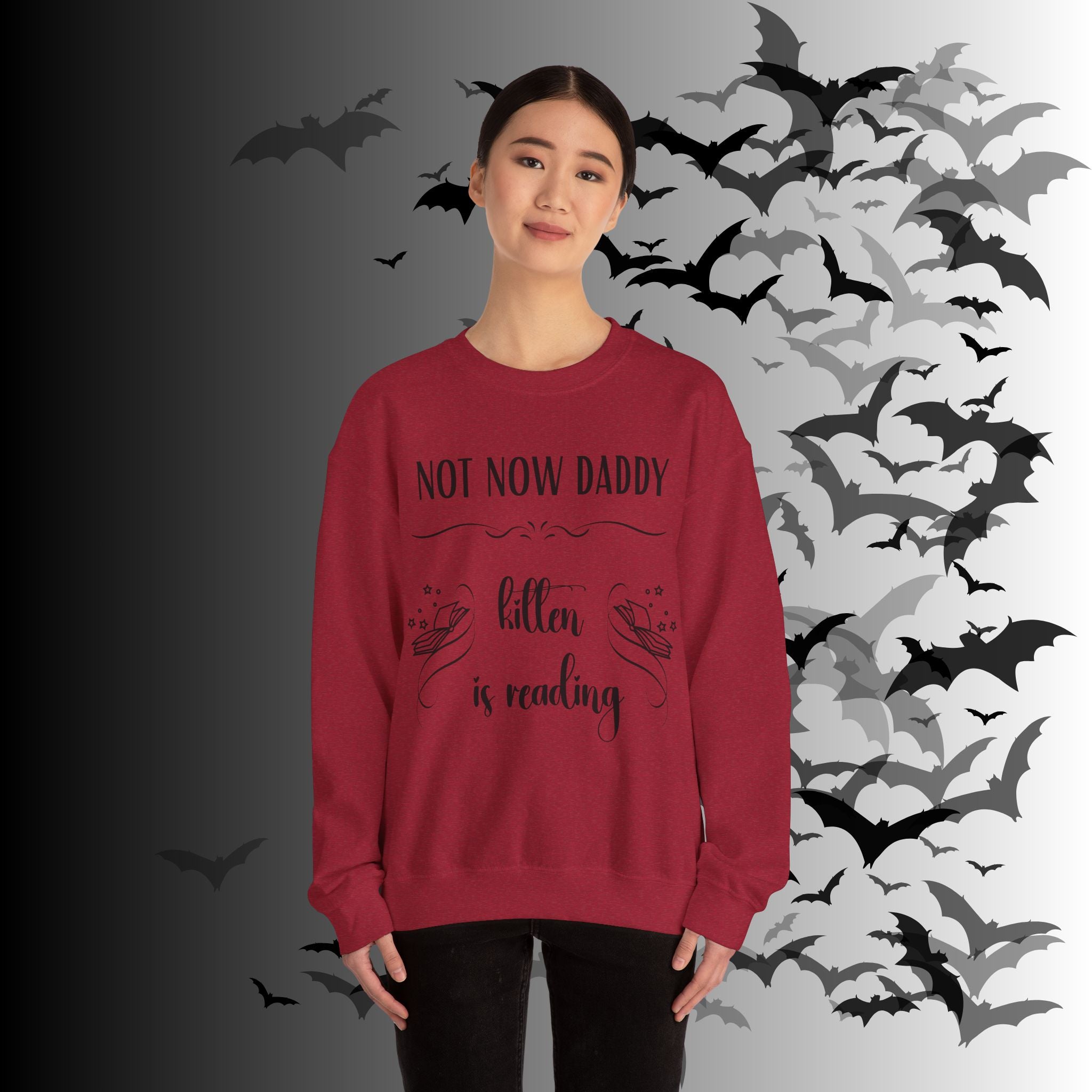Not Now Daddy Kitten Is Reading Crewneck Sweatshirt — Funny Book Lover