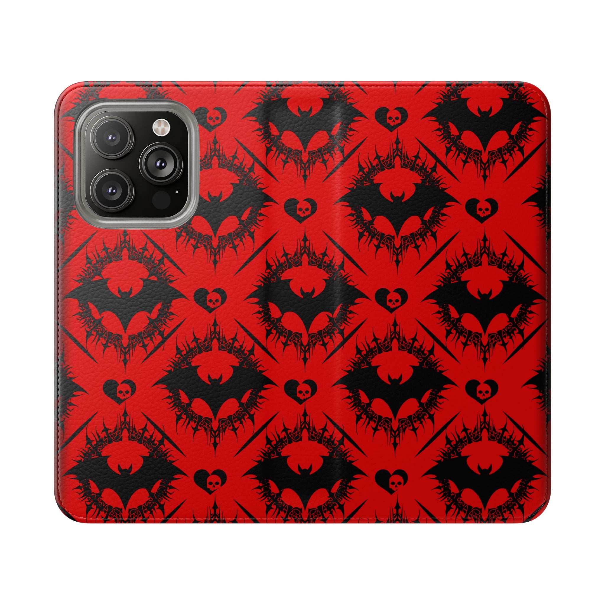 Gothic Bat Wallet Flip Case - Elegant Goth Phone Wallet - Bat Pattern Flip Case - Gothic Phone Case - Stylish Wallet Phone Case