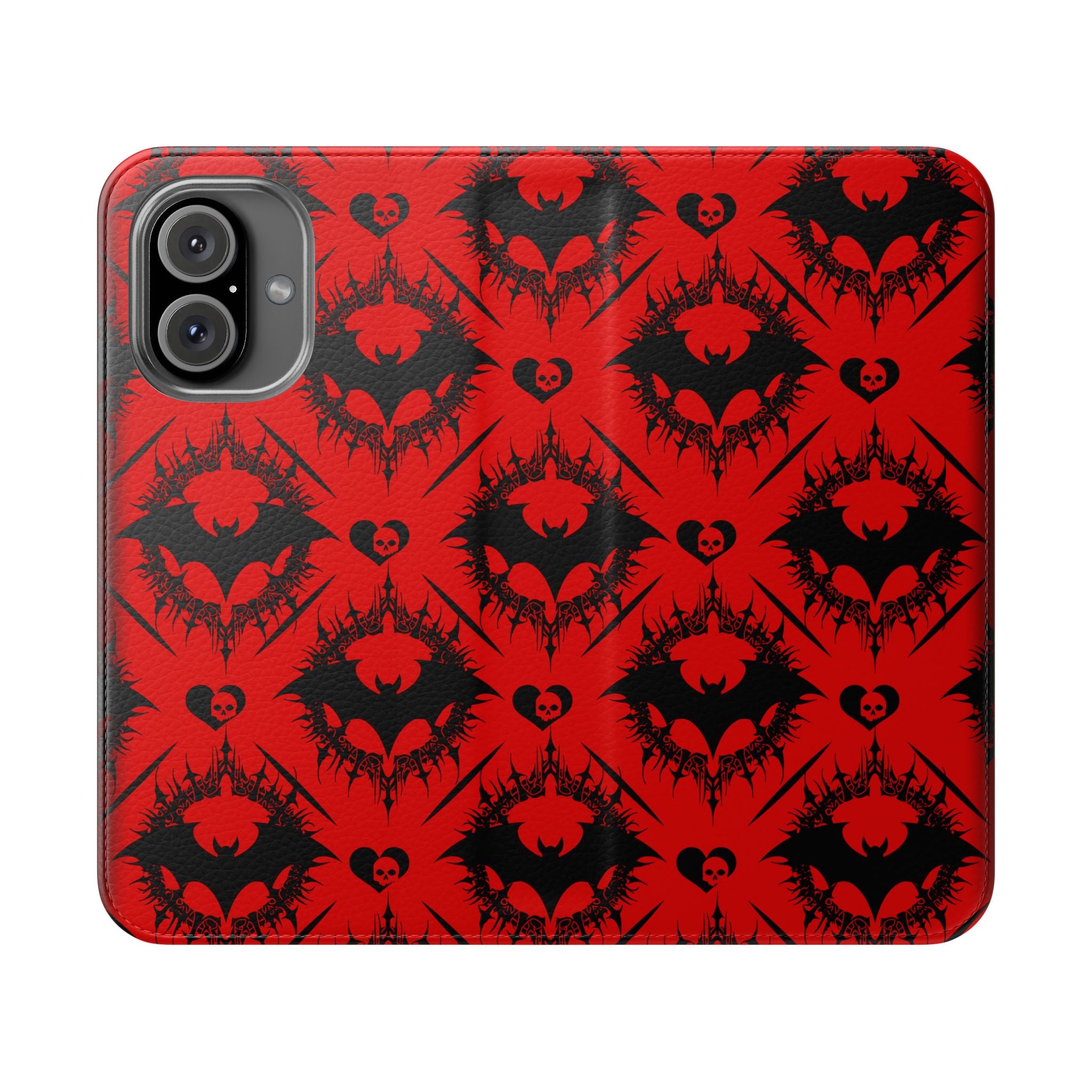 Gothic Bat Wallet Flip Case - Elegant Goth Phone Wallet - Bat Pattern Flip Case - Gothic Phone Case - Stylish Wallet Phone Case