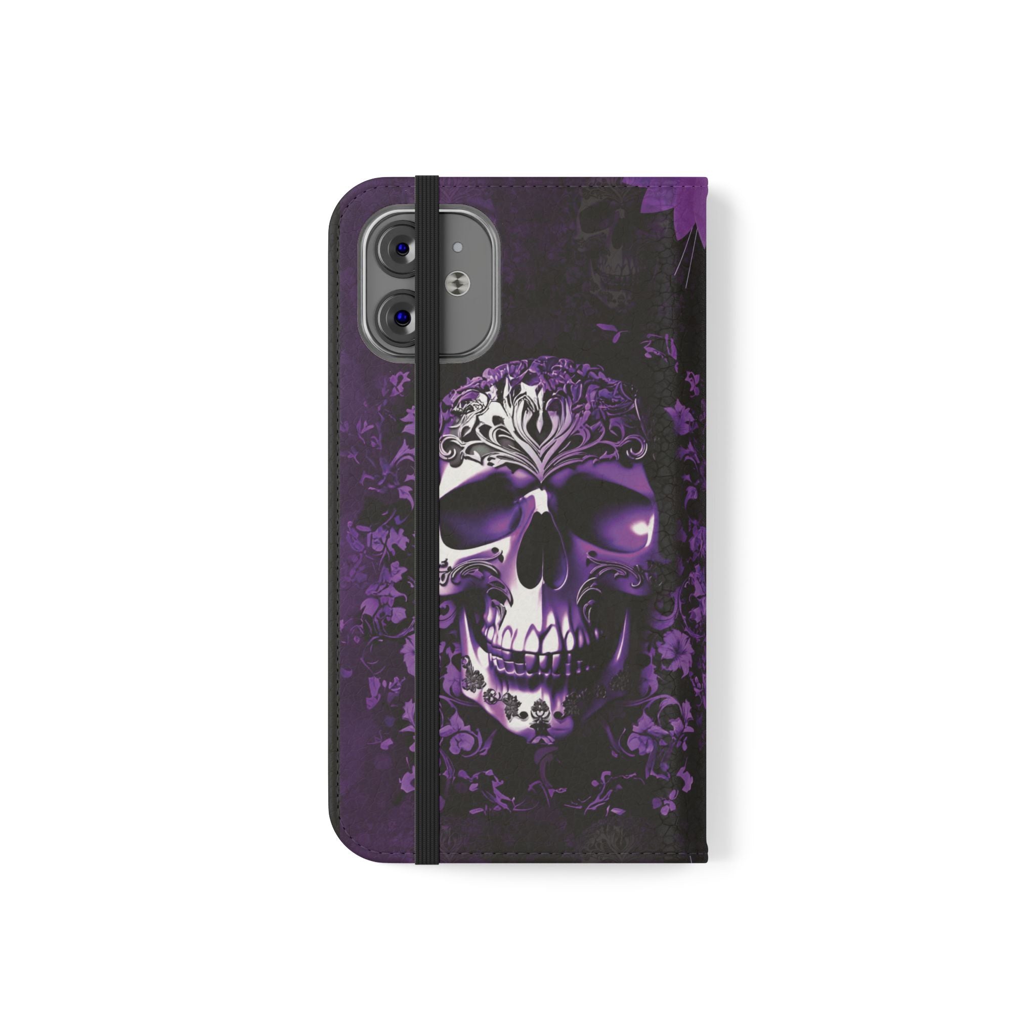 Purple Pastel Goth Skull Flip Wallet Phone Case - Skull Wallet Case for Samsung iPhone - Gothic Style Skull Wallet Phone Cases