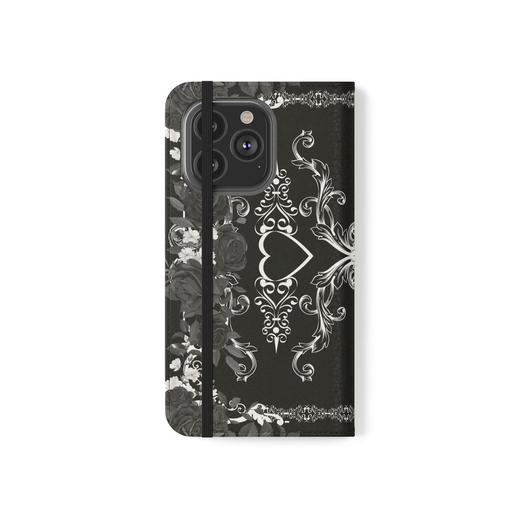 Romantic Goth Wallet Flip Case - Goth Botanical Phone Case
