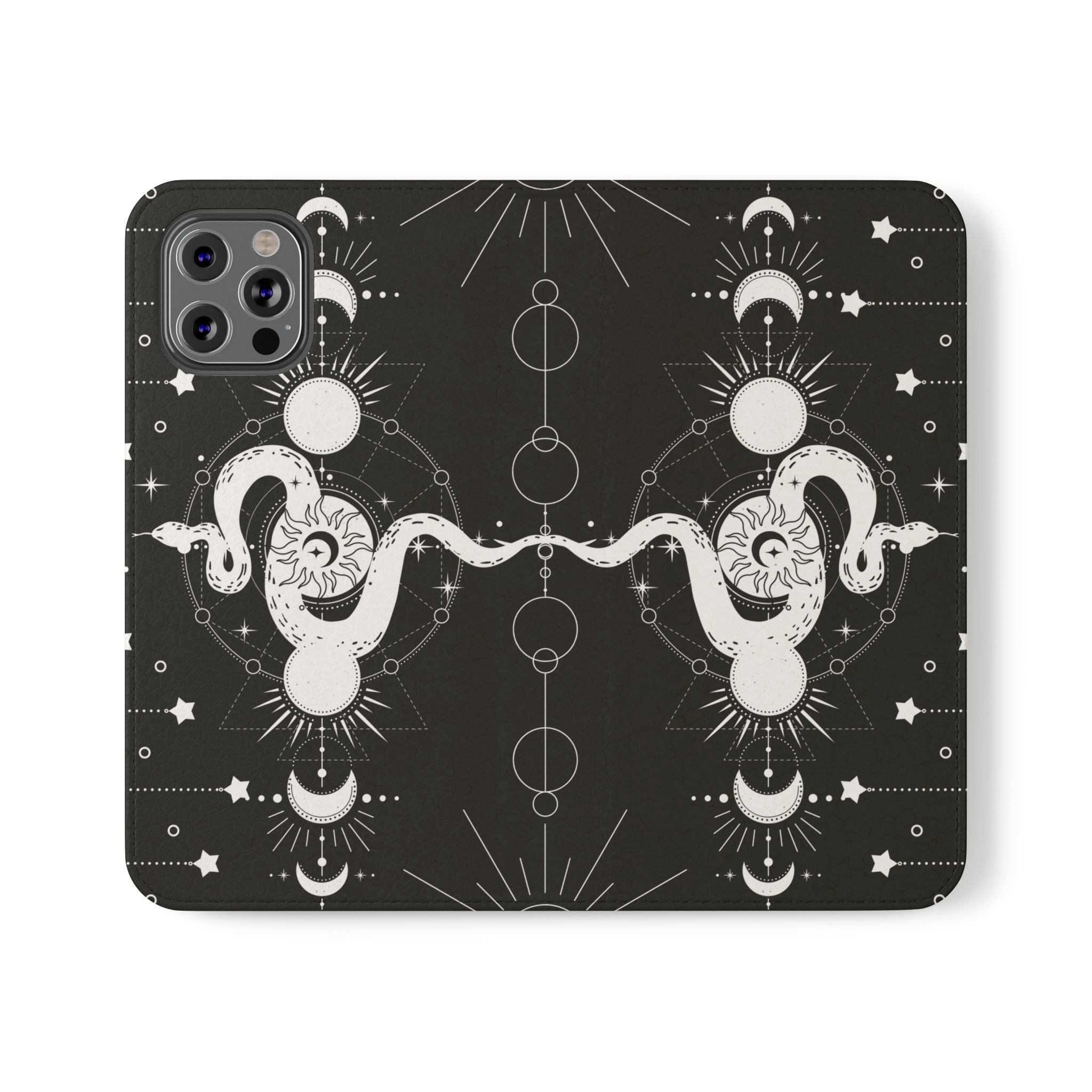 Gothic Style Celestial Snake Moon Phases Wallet Flip PhoneCase - Celestial Style Phone Case for iPhone and Samsung - Moon Phases Wallet Case