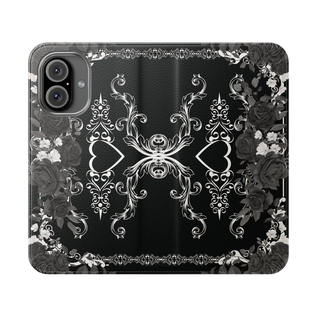 Romantic Goth Wallet Flip Case - Goth Botanical Phone Case