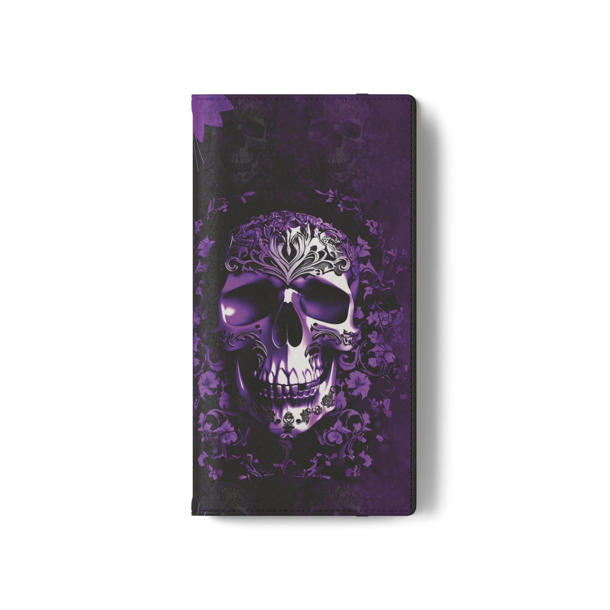 Purple Pastel Goth Skull Flip Wallet Phone Case - Skull Wallet Case for Samsung iPhone - Gothic Style Skull Wallet Phone Cases