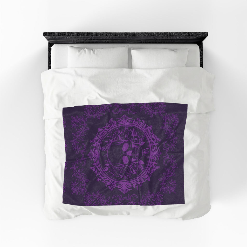 Gothic Purple Skull Botanical Throw Blanket — Tonal Dark Elegance