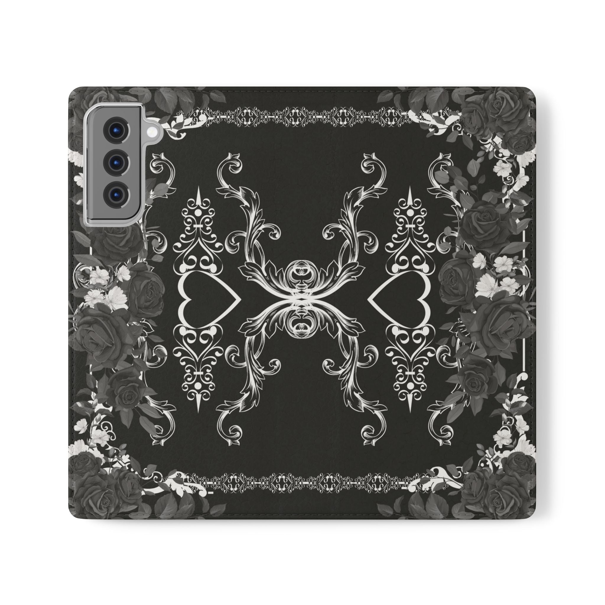 Romantic Goth Wallet Flip Case - Goth Botanical Phone Case